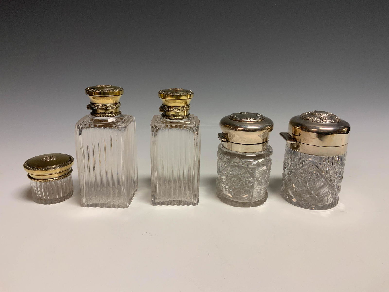 5 Pc. Gilt, Silver and Cut Crystal Vanity Jars (1 of 14)