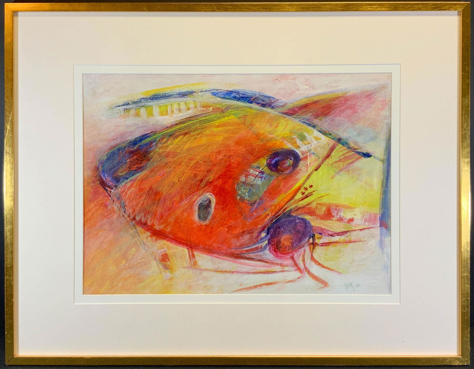 Painting of a fish signed ASK (1 of 5)