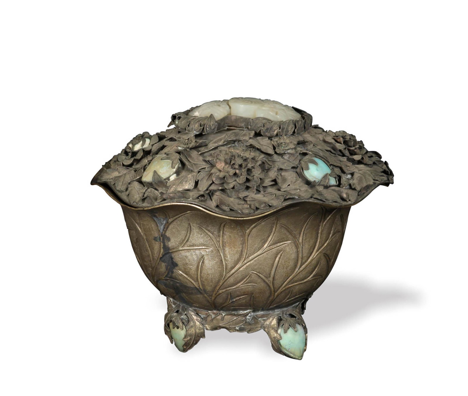 Chinese Silver Bowl with Jade Inlay, 18th Century (1 of 9)