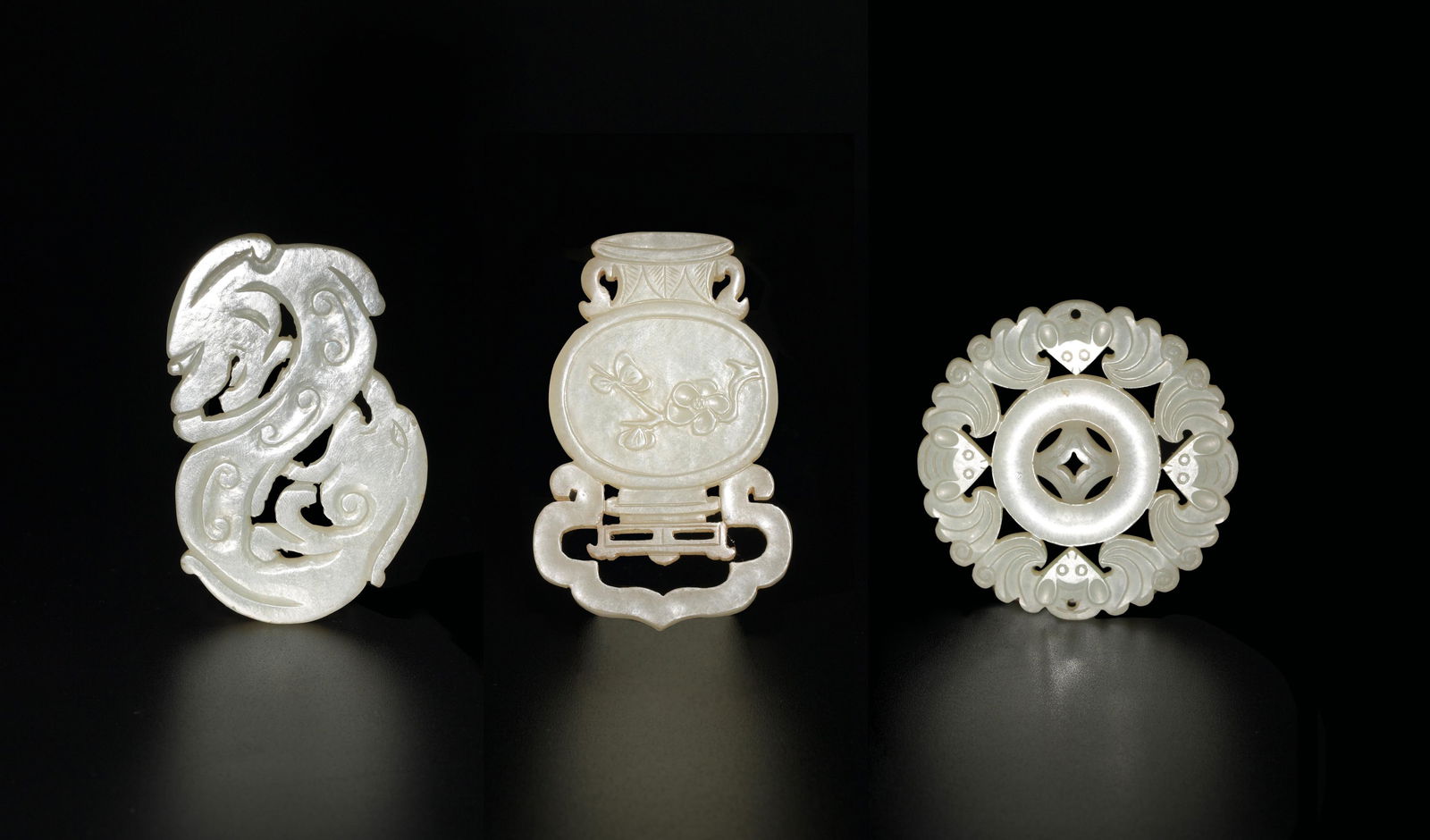 3 Chinese Reticulated White Jade Plaques, 18-19th (1 of 7)
