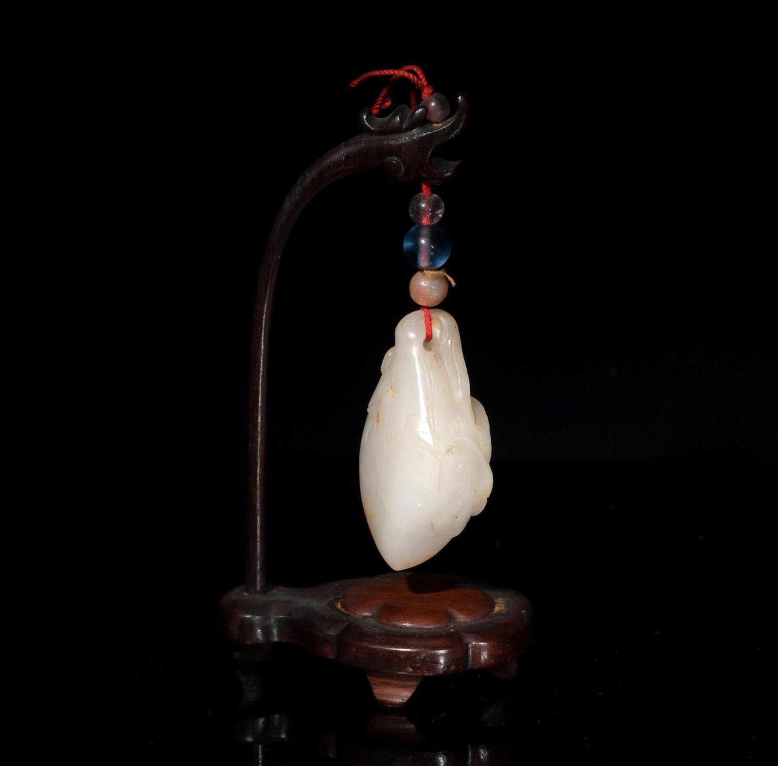 Chinese White Jade Toggle with Stand, 19th Century (1 of 6)