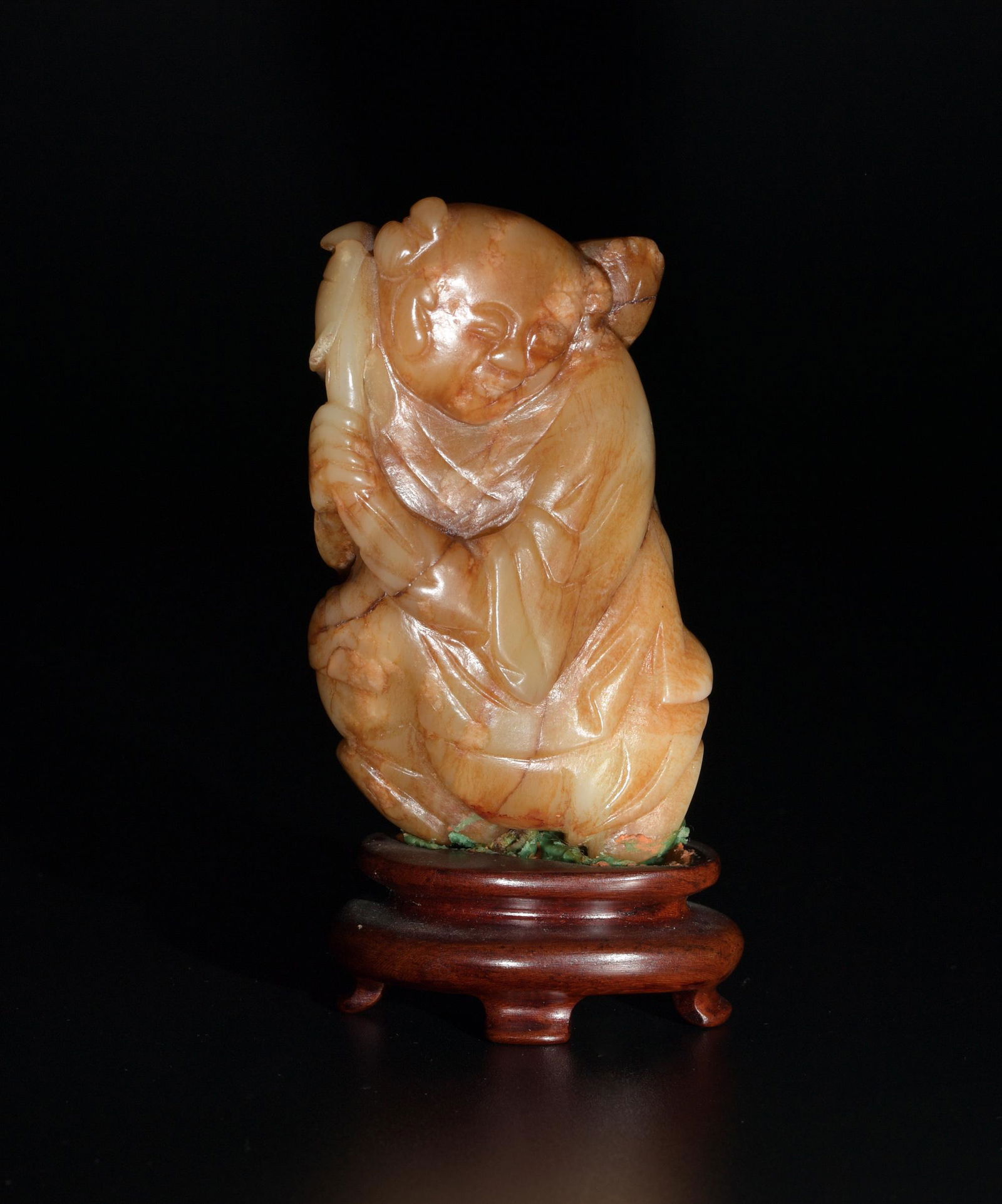 Chinese Jade Carved Boy with Hardwood Stand, Ming (1 of 8)