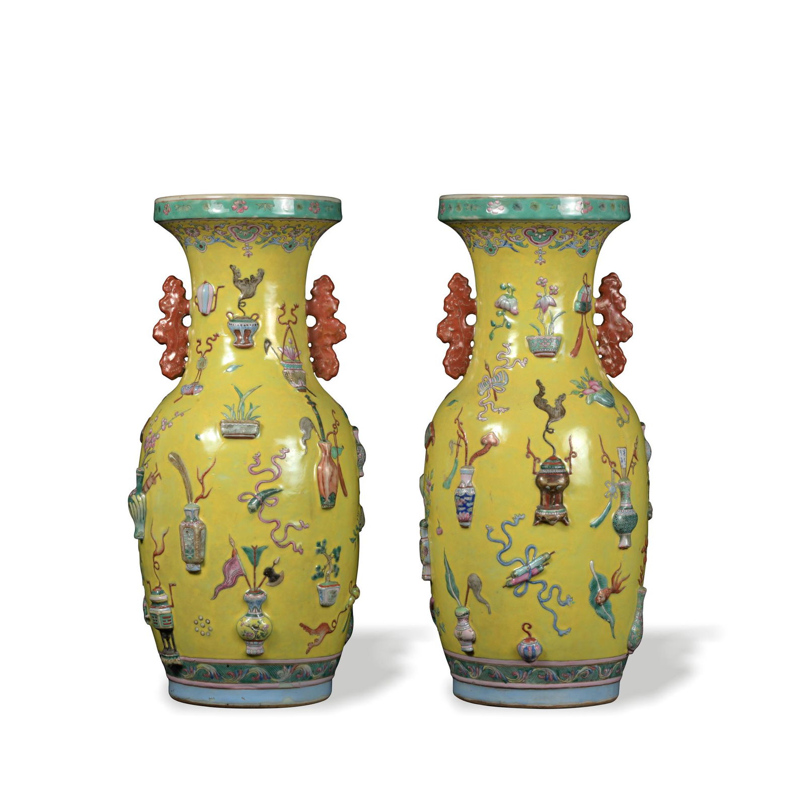 Pair of Chinese Yellow Famille Rose Vases, 19th Century (1 of 11)