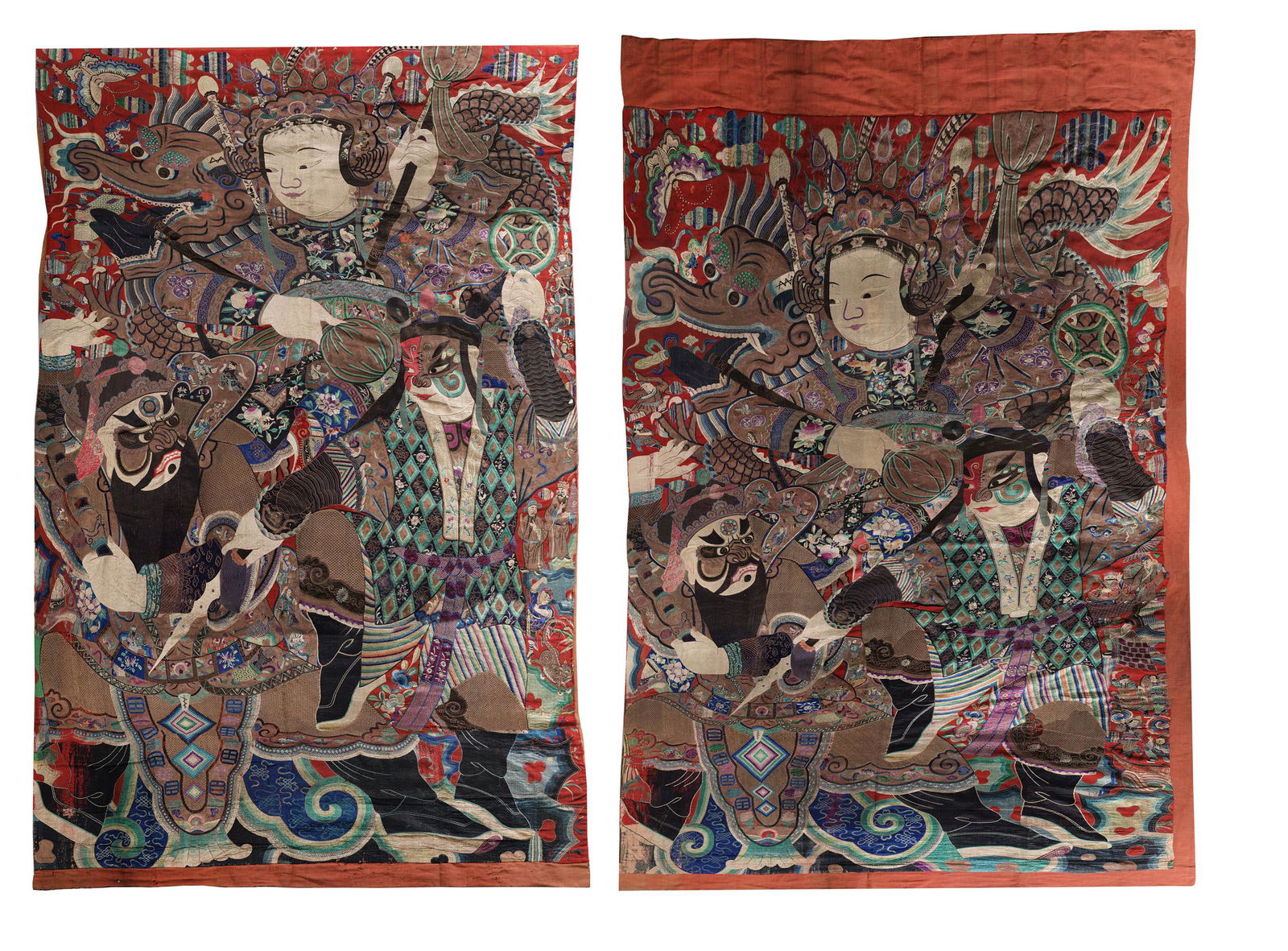 Pair of Chinese Silk Embroidered Theatrical Characters (1 of 12)