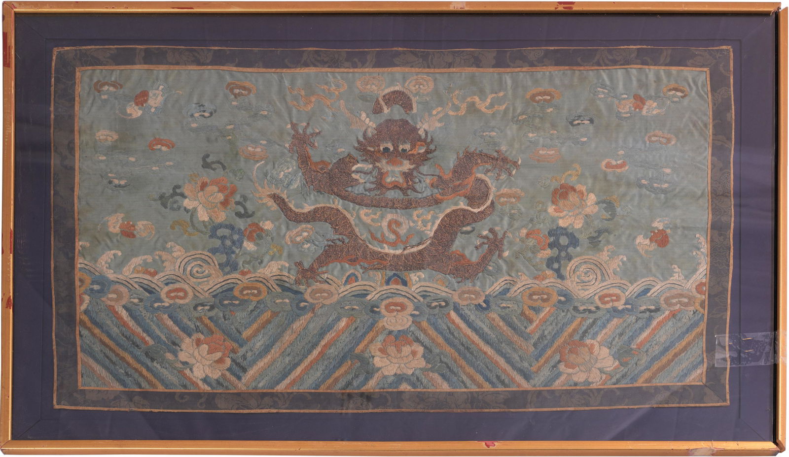 Chinese Blue Ground Dragon Embroidery, 19th Century (1 of 7)