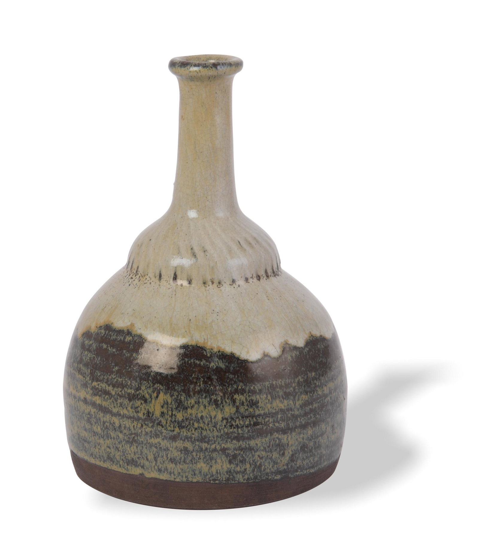 Yamanaka & Co. Karatsu Pottery Bottle 18th Century: A Karatsu pottery bottle circa 1750. The bottom of the bottle has an old label from Yamanaka and Co., NY. Dimensions are: 8 1/2 inches tall X 5 inches wide, 21.6 cm X 12.7 cm. All measurements are app