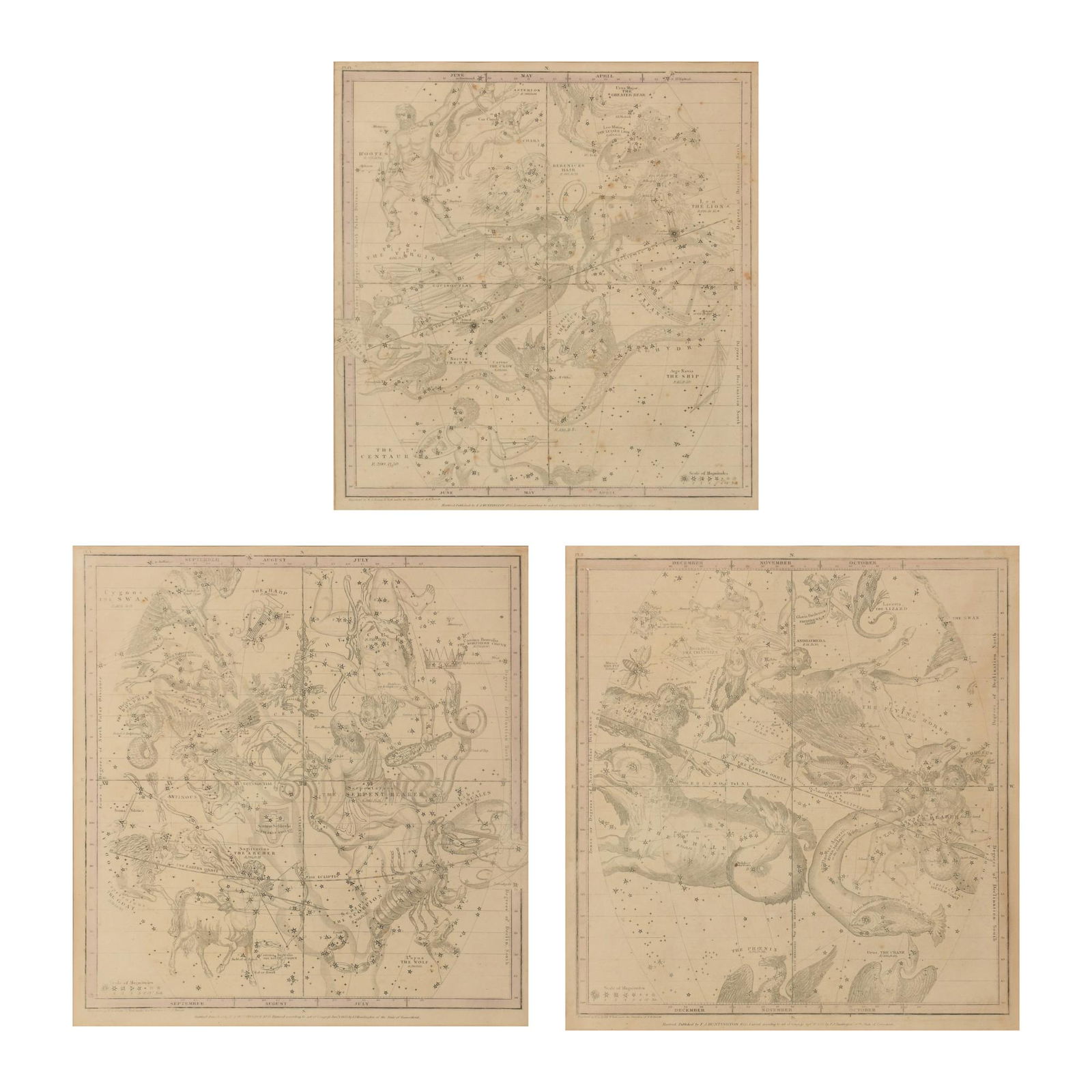 Three celestial maps by F. J. Huntington. Each map represents three months of the celestial cycle. (1 of 3)