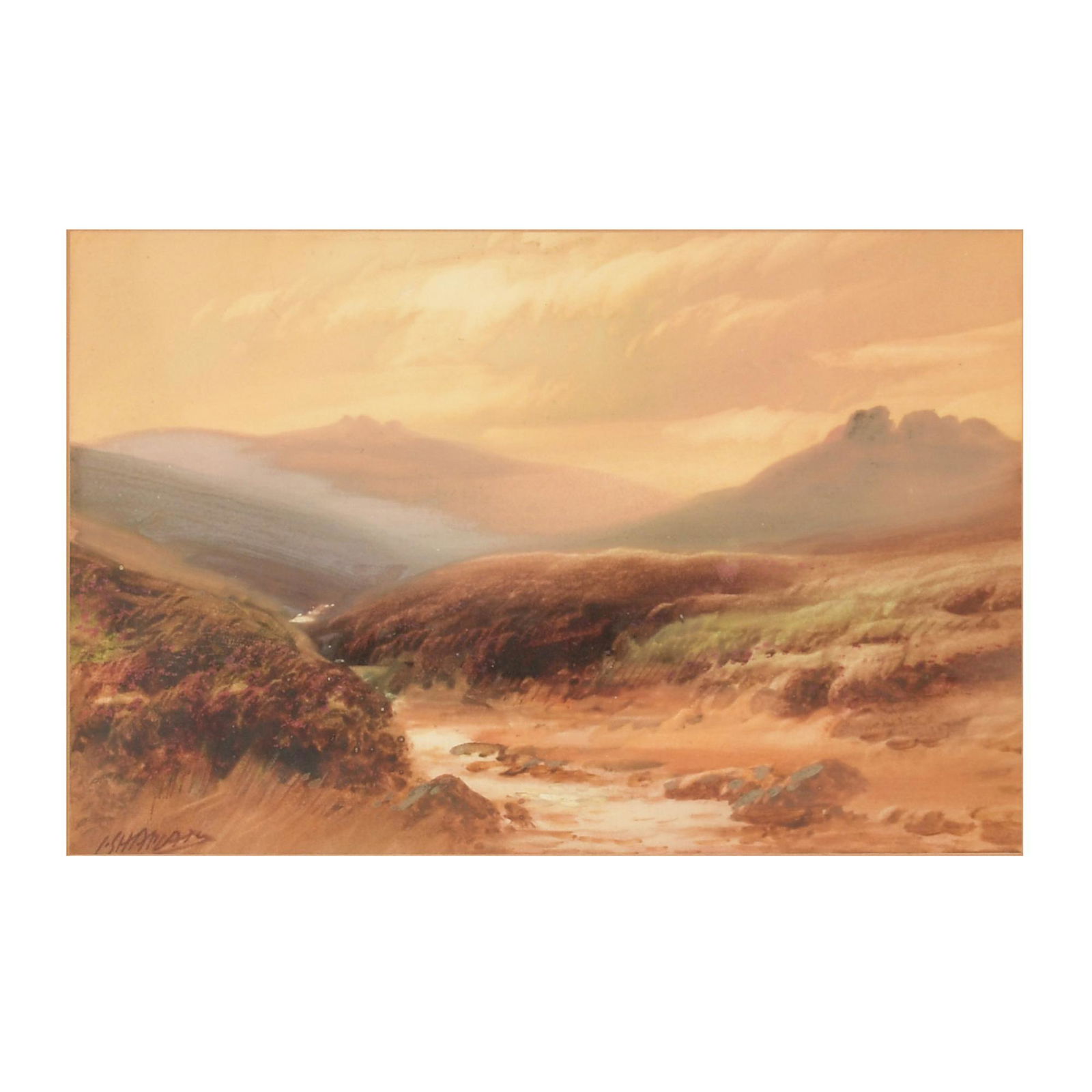 Attributed to John Sharman (American, 1879-1971). Verso with text reading: "J Sharman, Exhibited: Attributed to John Sharman (American, 1879-1971). Verso with text reading: "J Sharman, Exhibited Penn. Fine Art Academy 1923, Winchester Mass." Dimensions are: 7 inches tall X 10 5/8 inches wide, 17.7