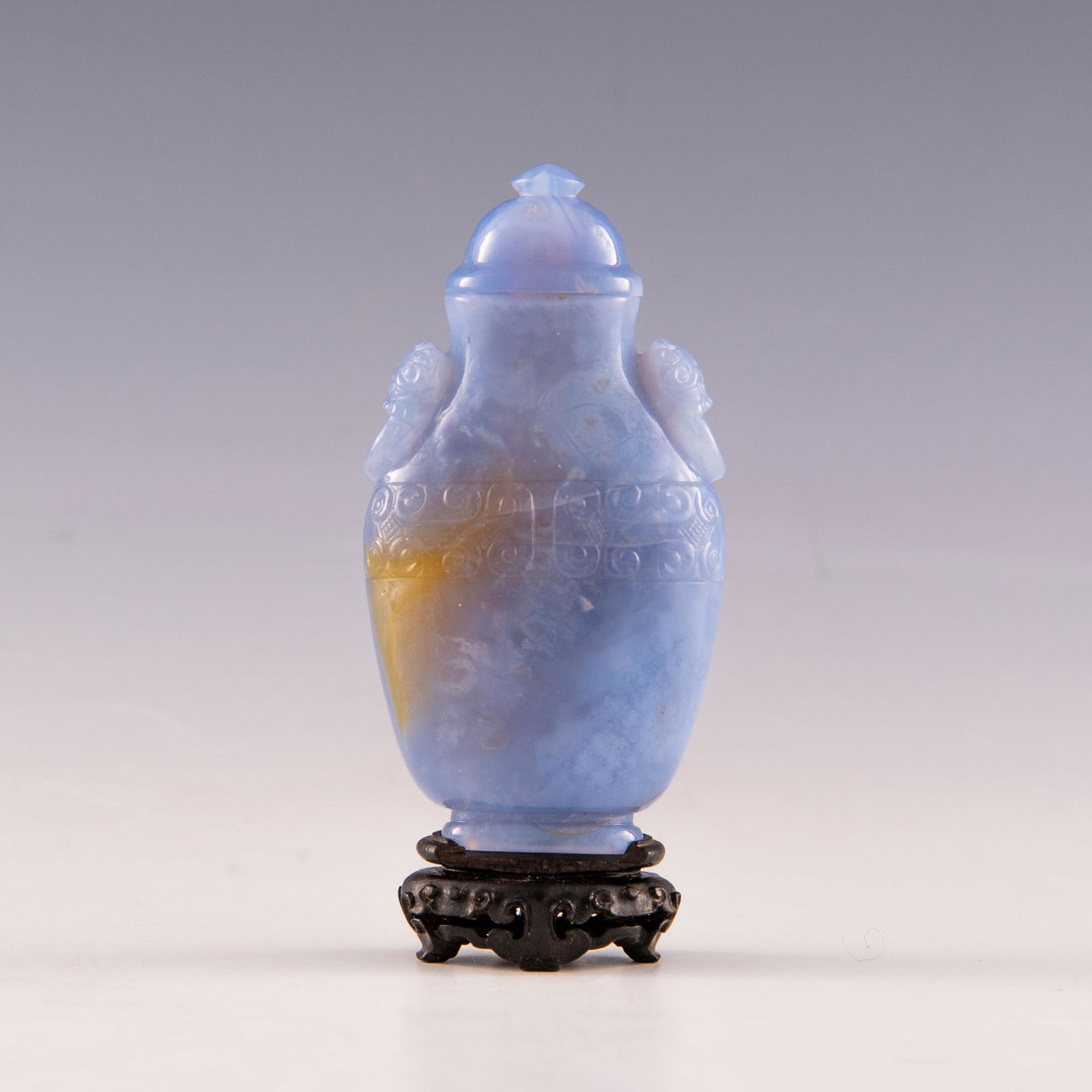 A Chinese lavender agate carved vase with a wooden box.    Dimensions are: the vase measures 3 (1 of 10)