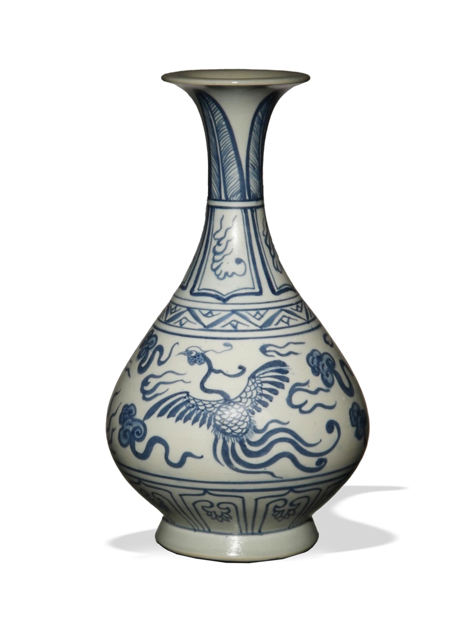 A Chinese blue and white stoneware yuhuchun vase dating from the Yuan or Ming dynasty. The exterior (1 of 9)