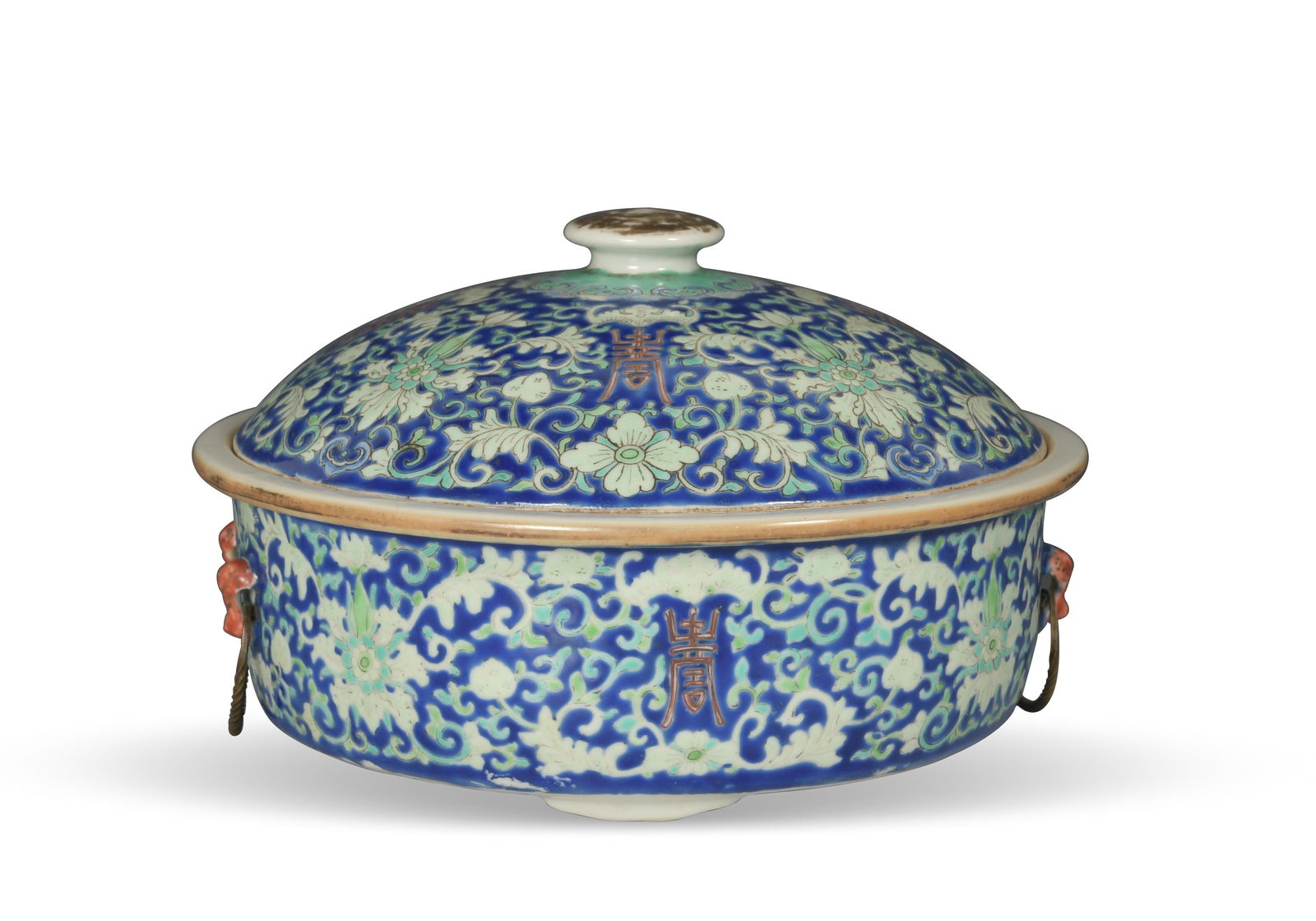 Chinese Blue Ground Famille Rose Pot, 19th Century (1 of 6)