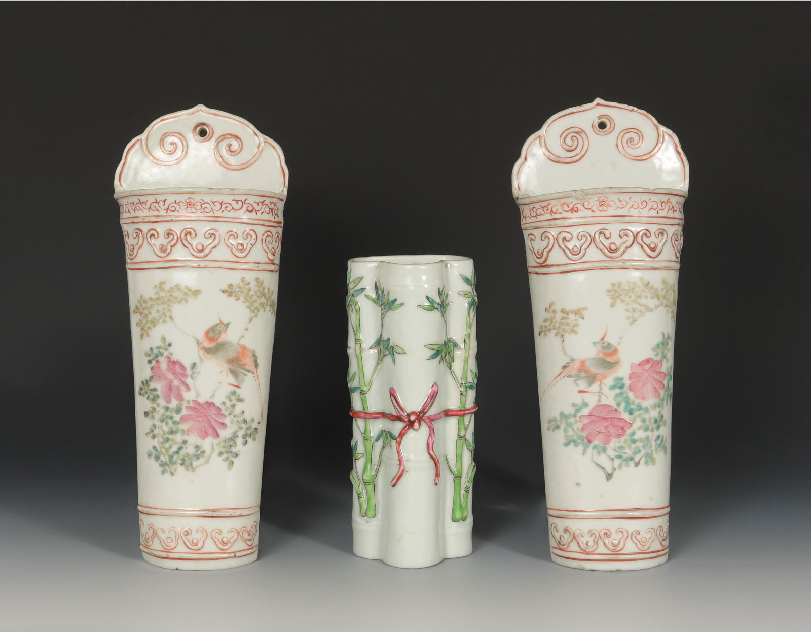3 Chinese Wall Vases, Late 19th Century (1 of 8)