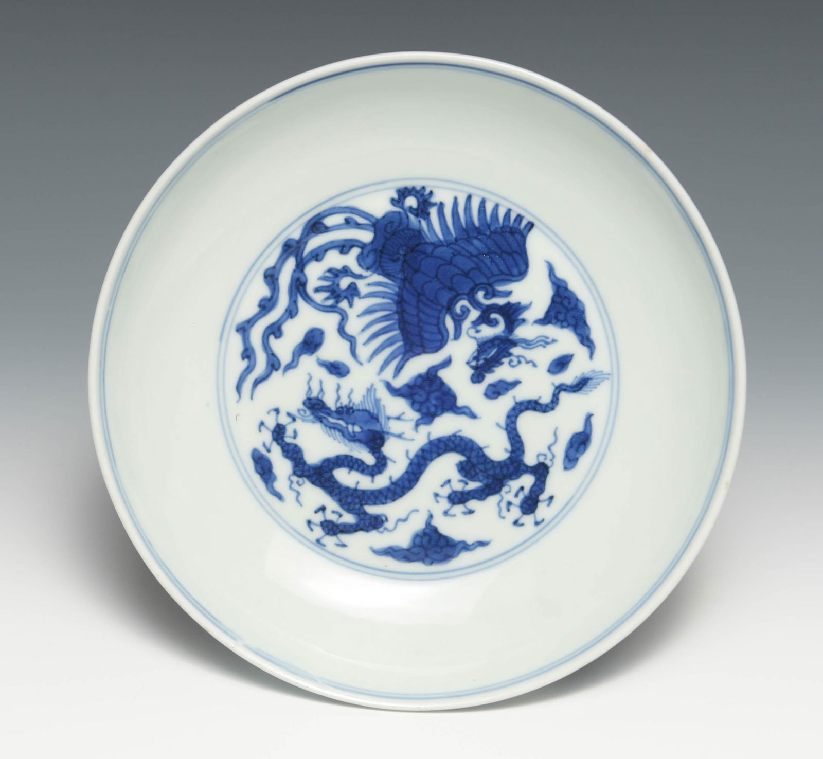 Chinese Blue and White Dragon and Phoenix Plate, Kangxi (1 of 5)