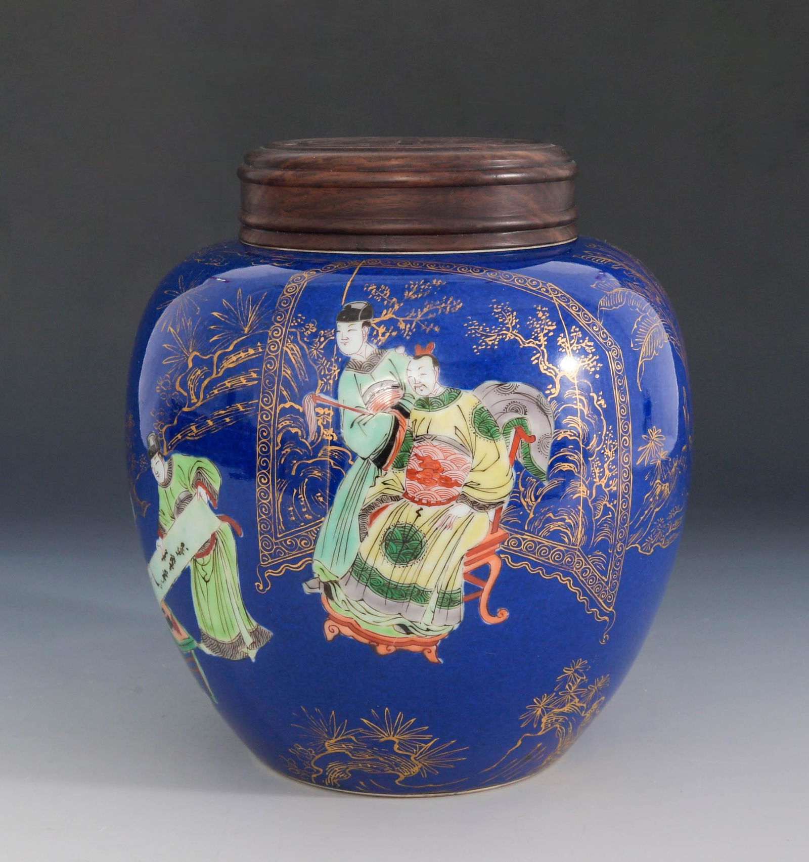 Chinese Blue Ground Wucai Lidded Jar, 19th Century (1 of 7)
