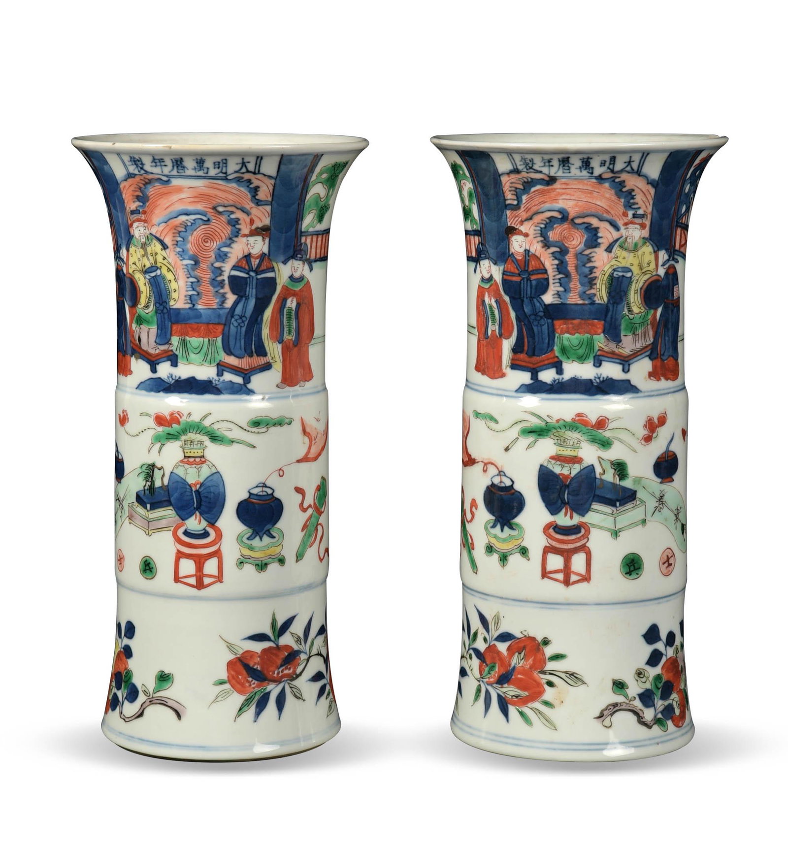 2 Chinese Wucai Gu Vases, Late 19th Century (1 of 6)