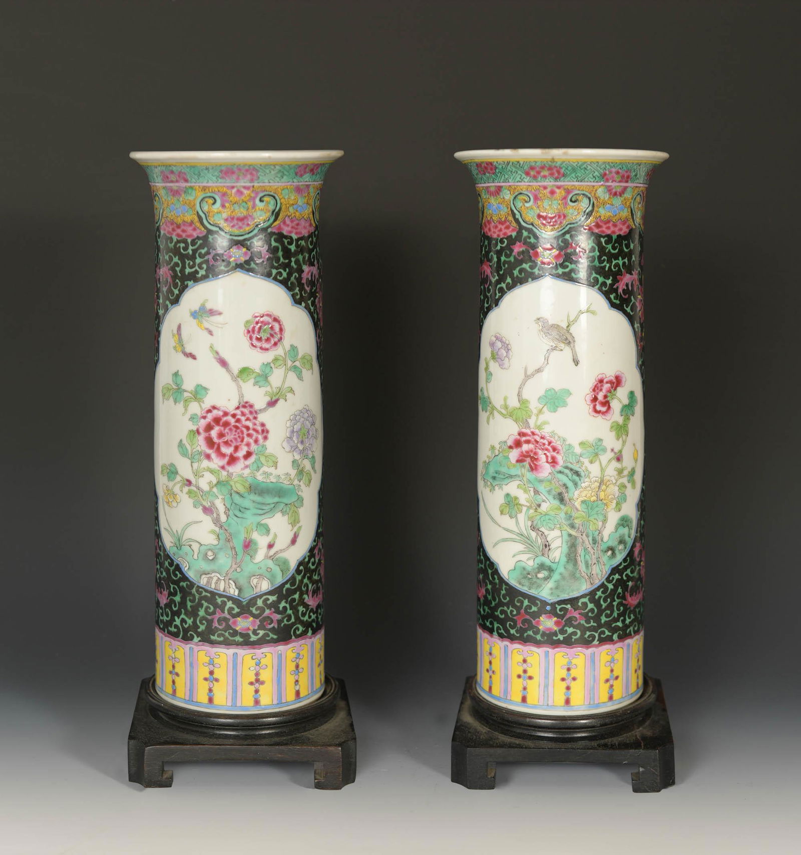 Pair of Chinese Famille Rose Gu Vase, 19th Century (1 of 6)