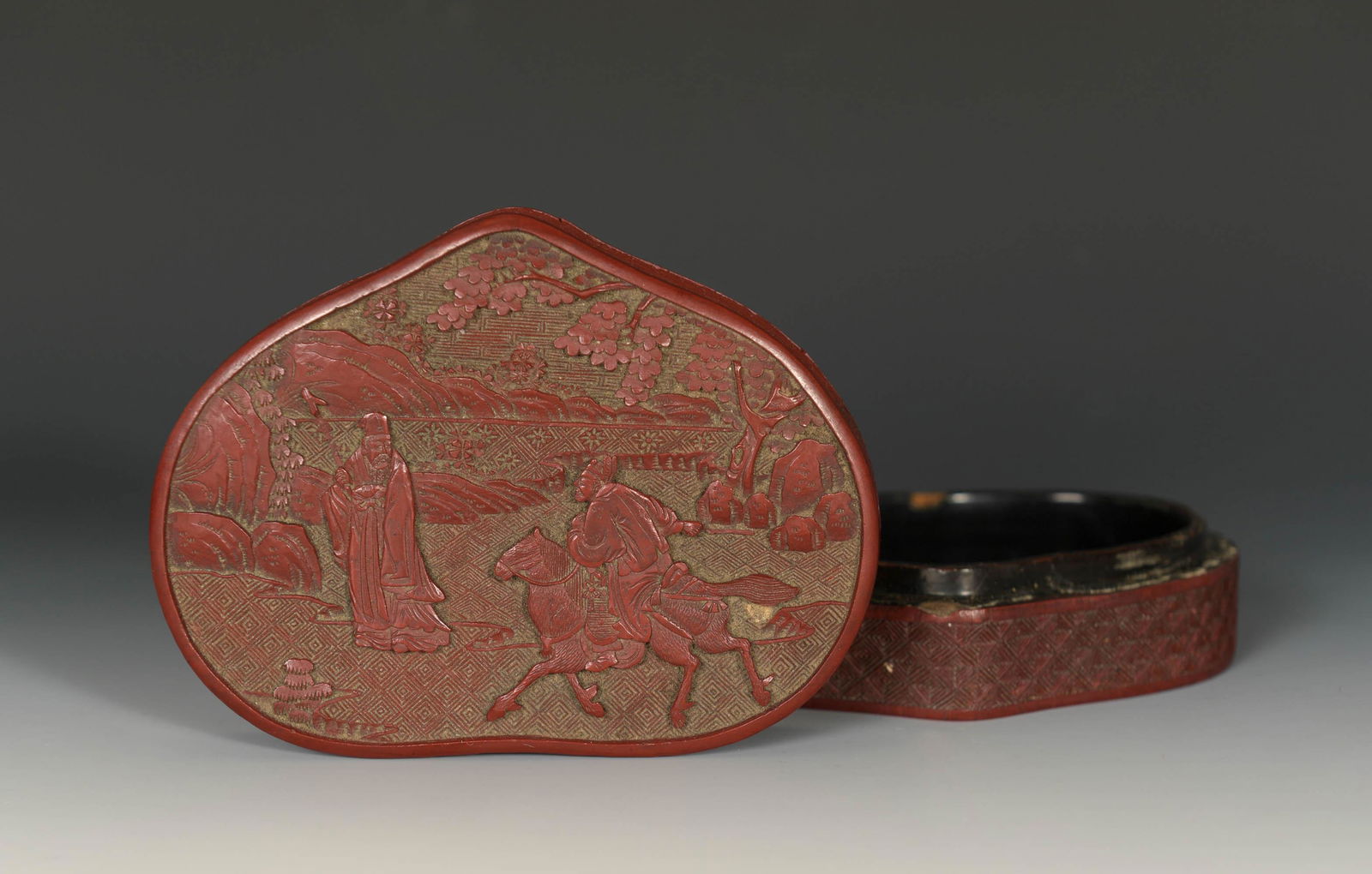 Chinese Cinnabar Peach Shaped Box, 19th Century (1 of 8)