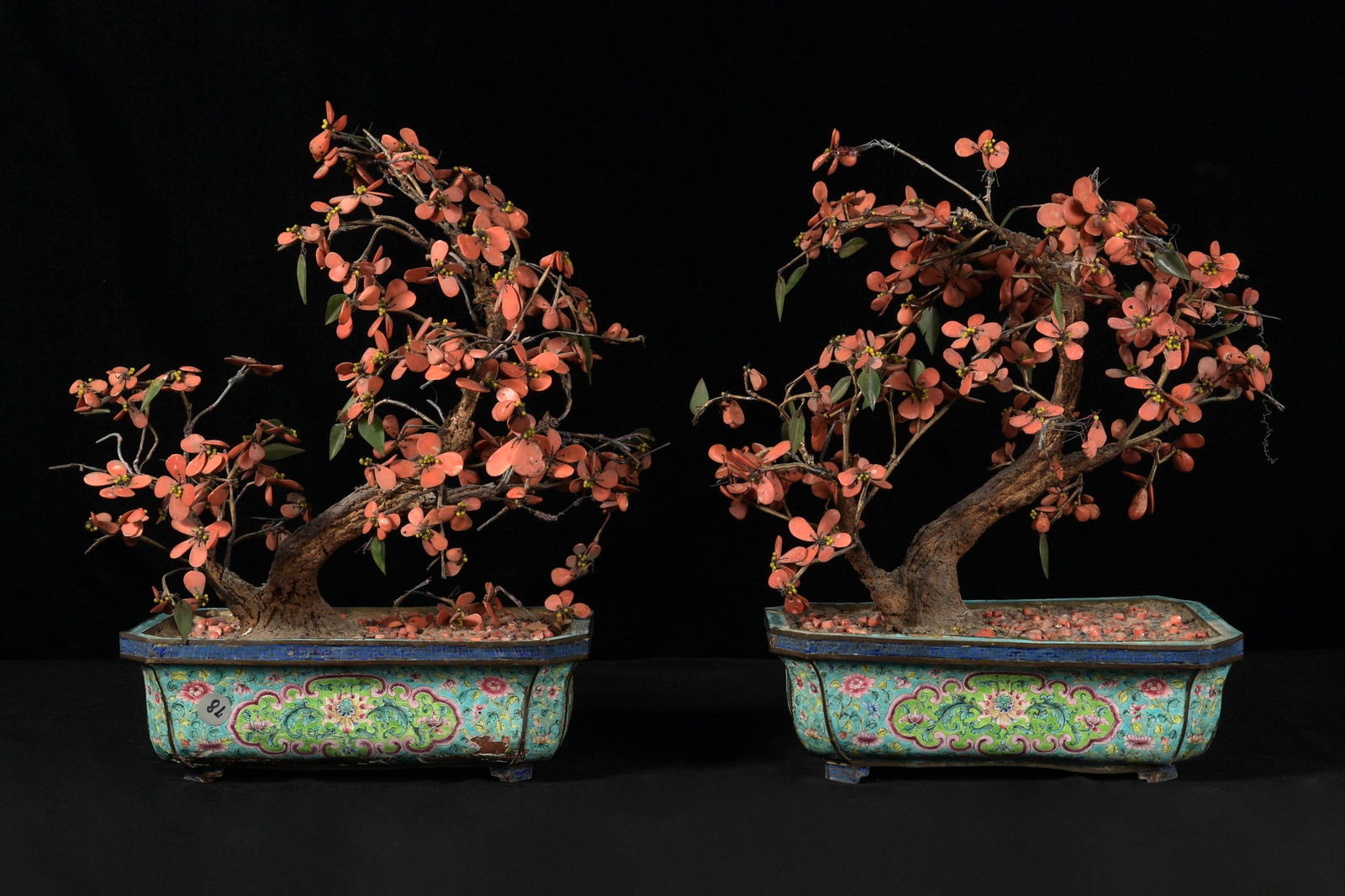 2 Canton Enamel Coral and Jade Trees, 19th Century (1 of 8)