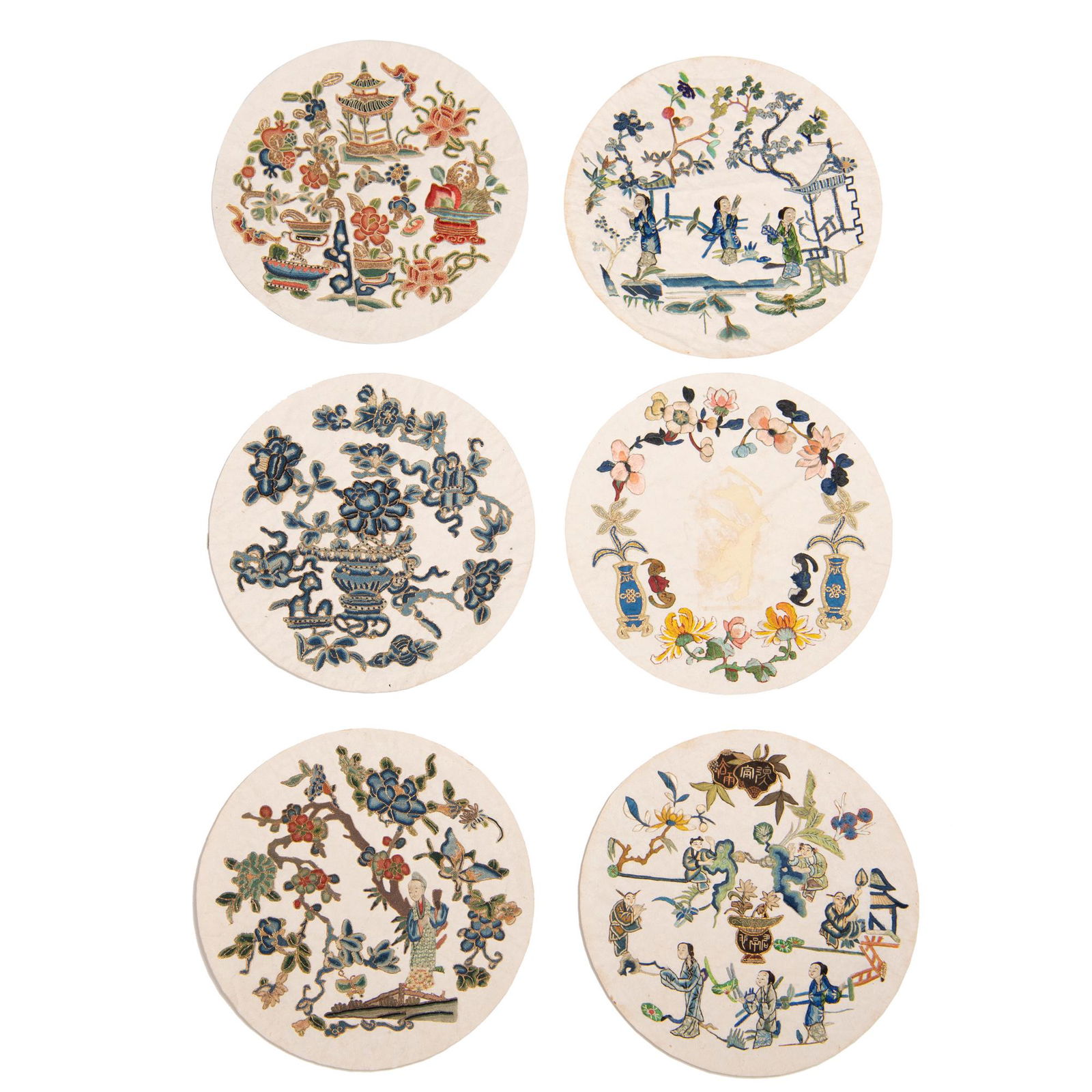 A group of six Chinese silk roundels, 19th century (1 of 6)