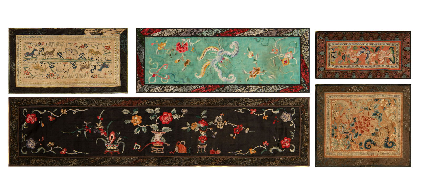 A group of five Chinese embroideries, 19th century (1 of 6)