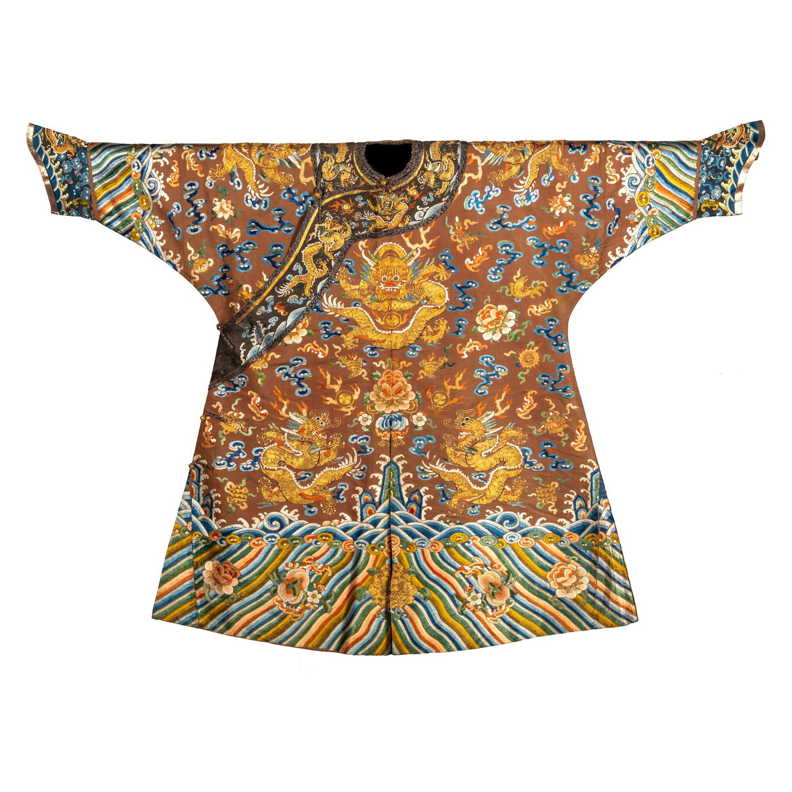 A Chinese embroidered yellow 'Golden Dragon' robe, Early 19th century (1 of 9)