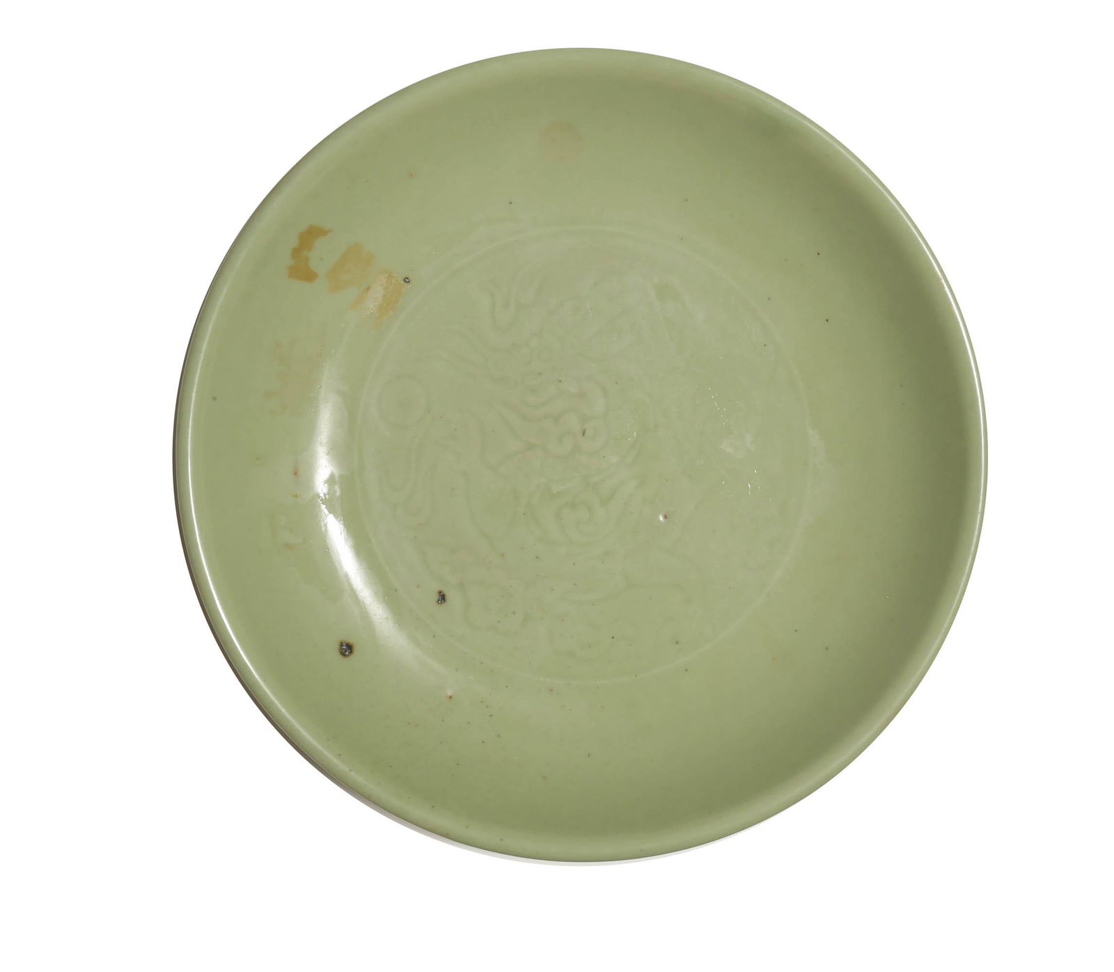 A Chinese Longquan celadon plate, Ming dynasty: A Chinese Longquan celadon plate Ming dynasty H: 1 3/4, Dia: 10 1/2 in. H: 4.4, Dia: 26.7 cm. All measurments are approximate. Provenance: Private collection, Southern California. Condition: Age appro