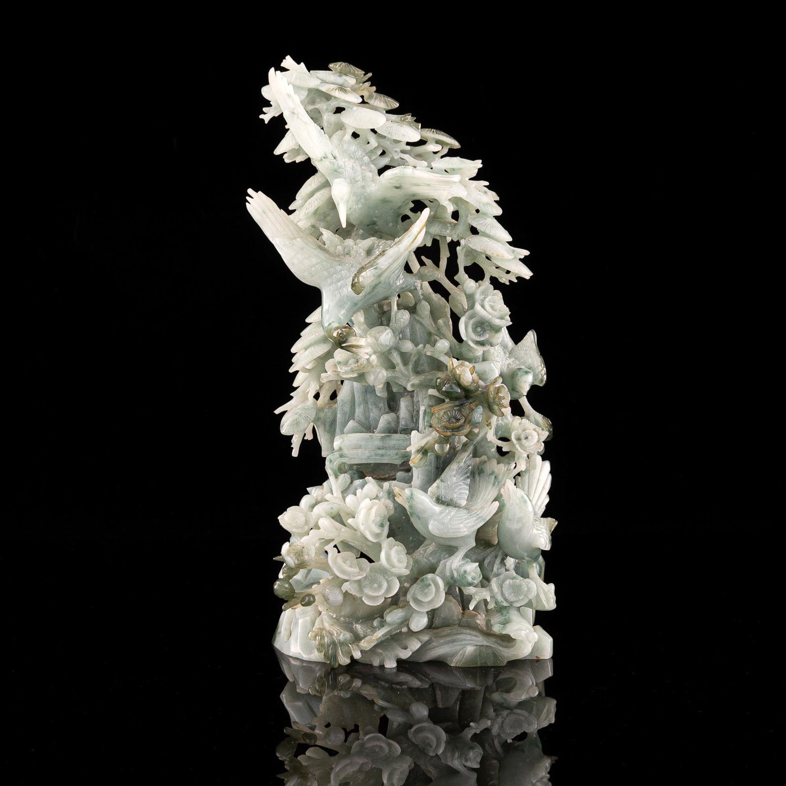 A Chinese jadeite boulder carved with birds and flowers, Mid-20th century (1 of 9)