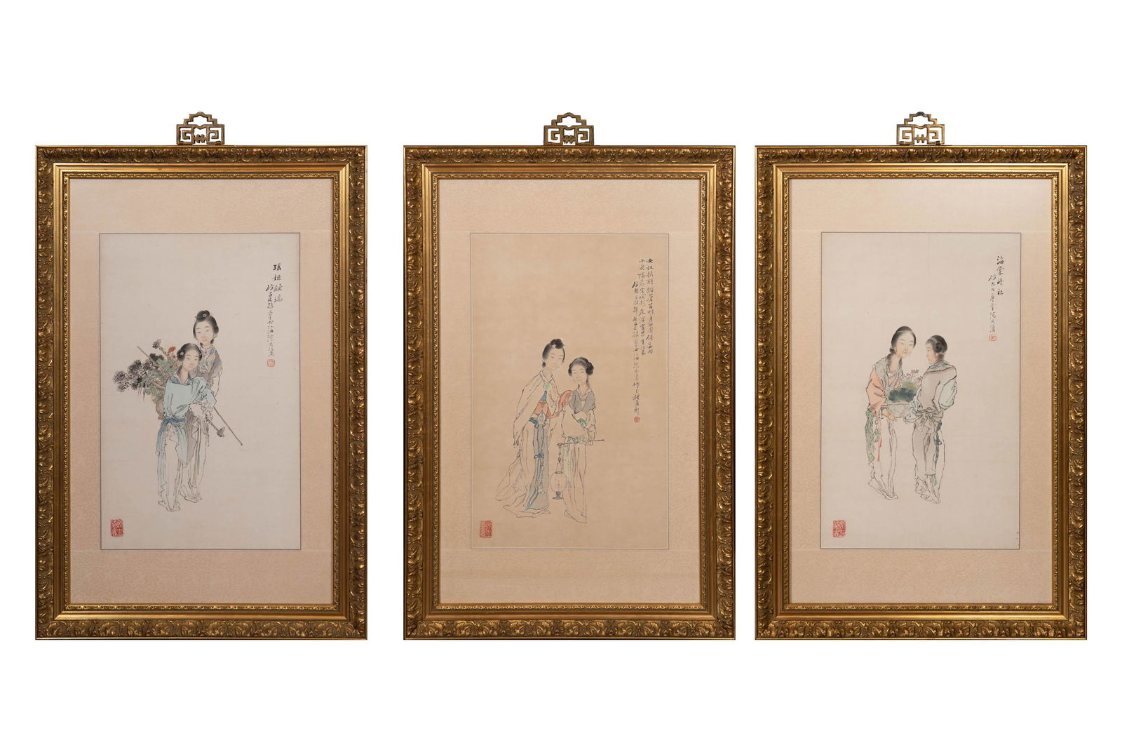 Shen Xinhai (Chinese), Three paintings of court ladies (1 of 8)