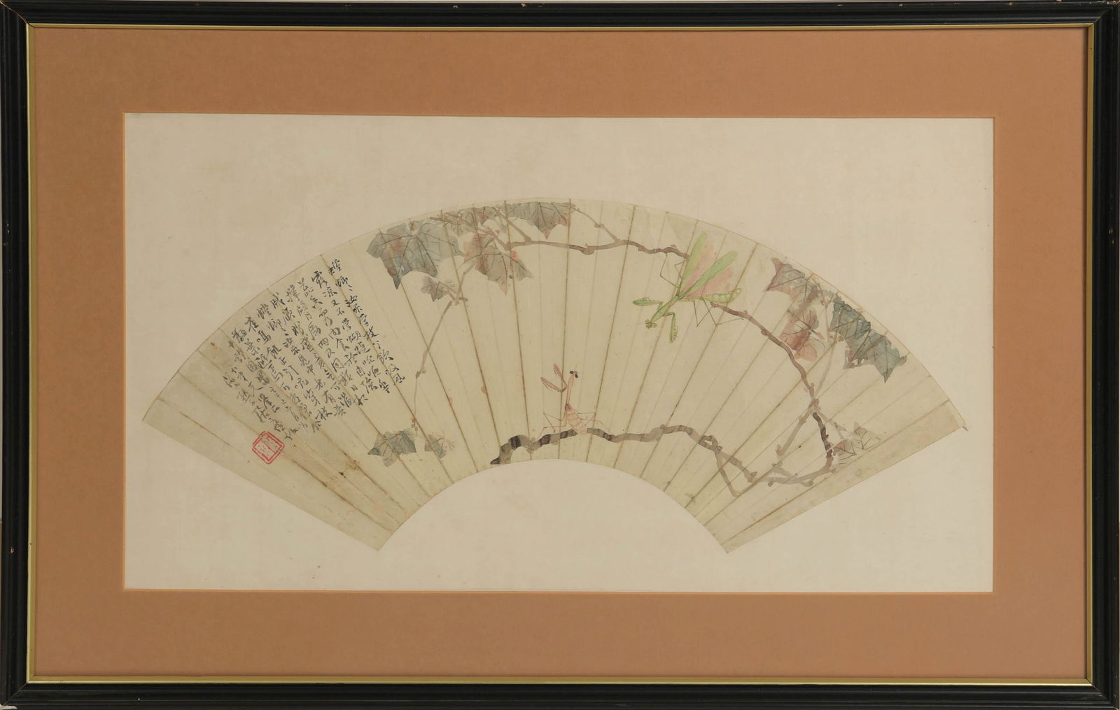 Ju Lian (Chinese), A fan painting of mantises (1 of 5)
