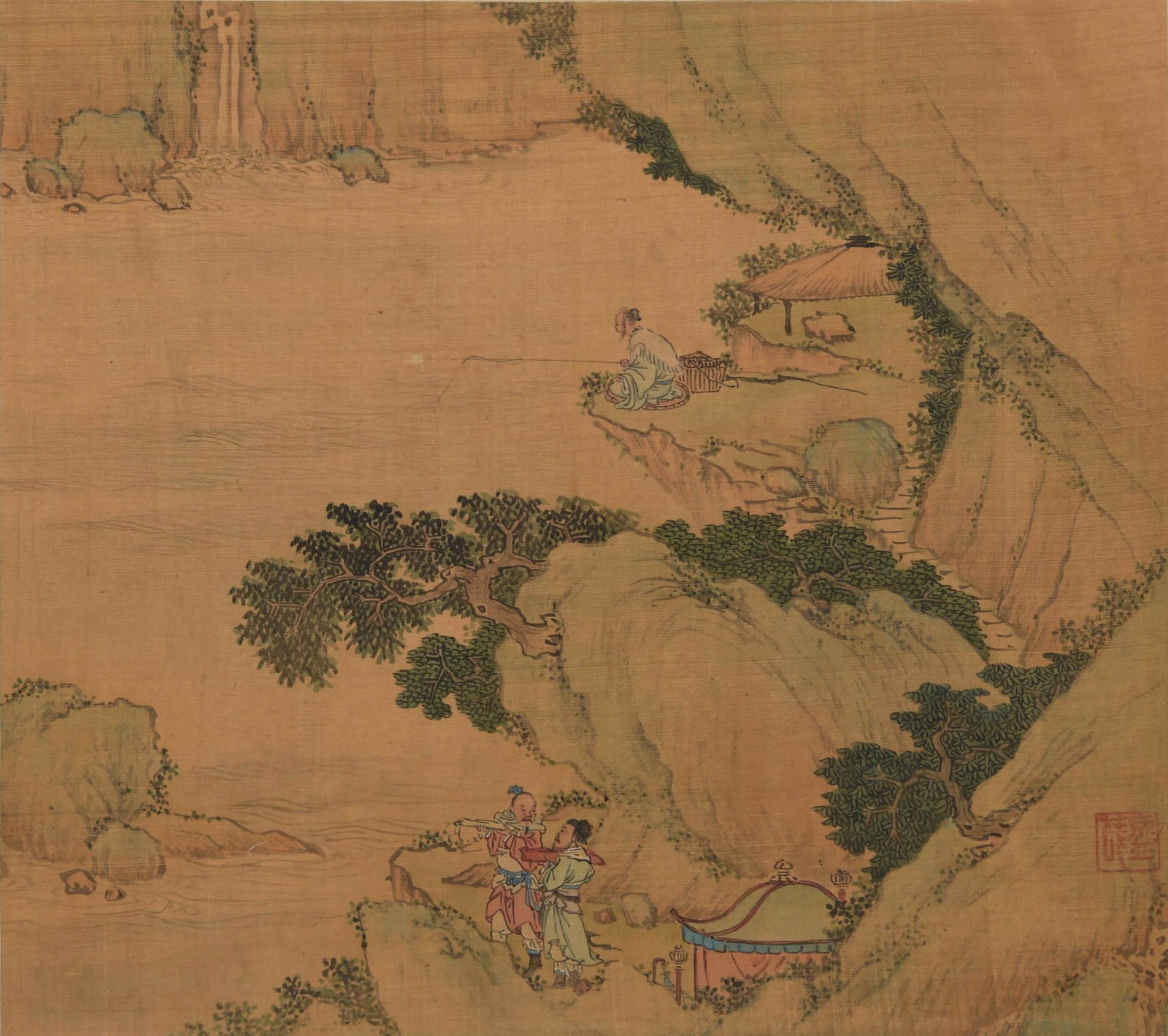 Unknown (Chinese), A silk painting and calligraphy (1 of 6)