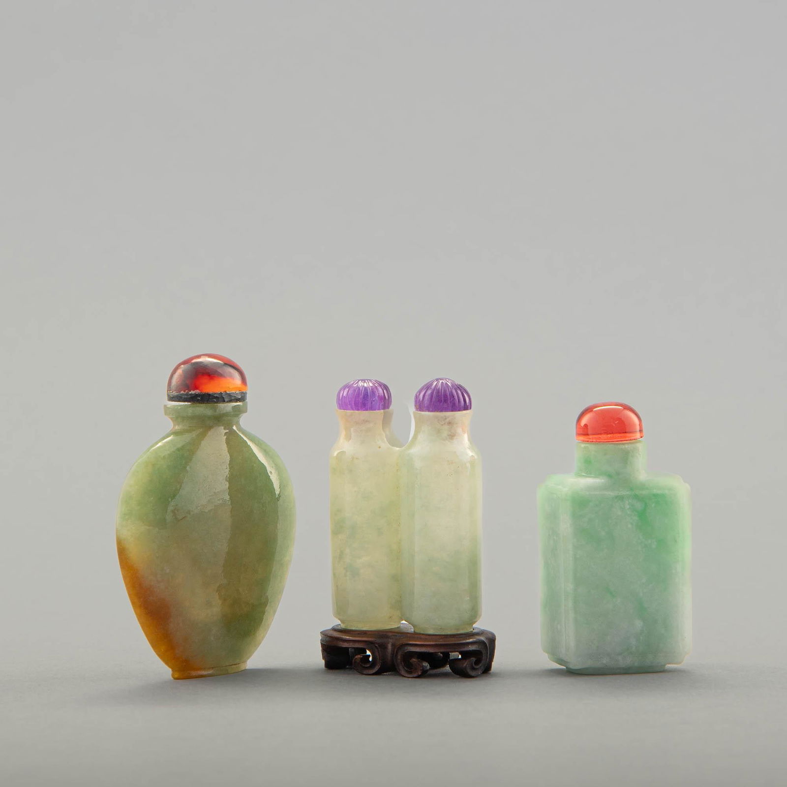 Three Chinese jadeite snuff bottles, 19th century (1 of 7)