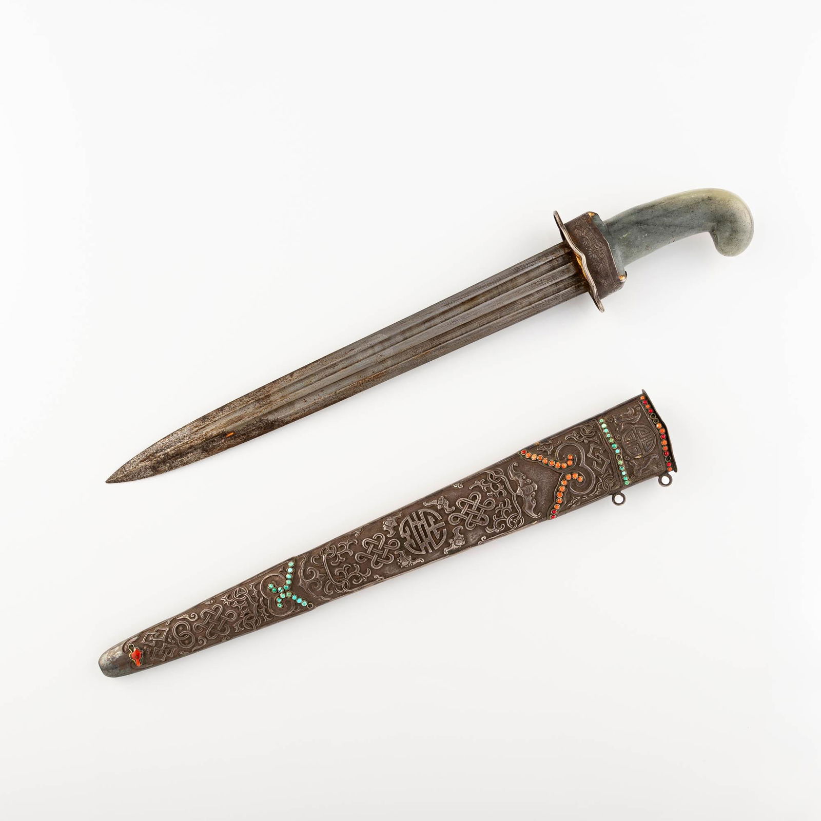 A Mongolian silver and jade short sword, 19th century (1 of 11)