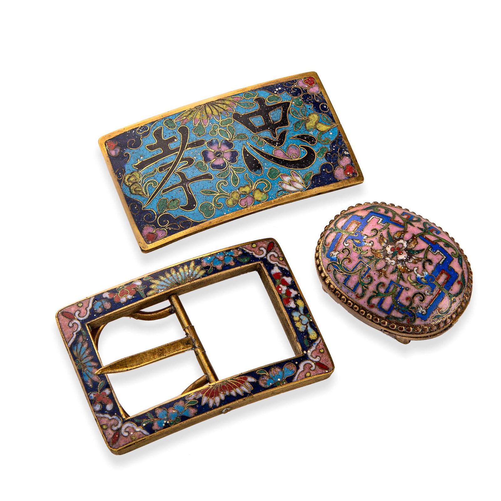 Three Chinese cloisonne belt buckles, 18th/19th century (1 of 5)