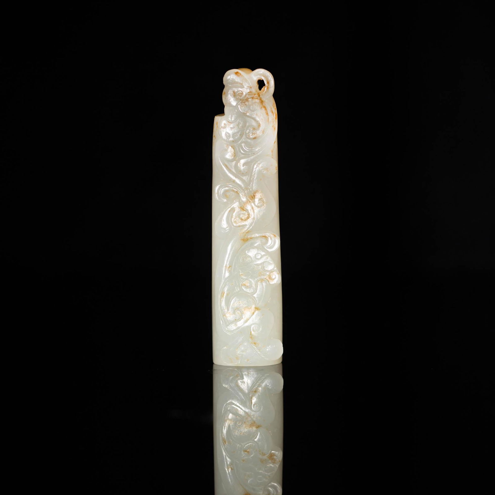A Chinese white jade pipe carved with chilong, 18th century (1 of 4)