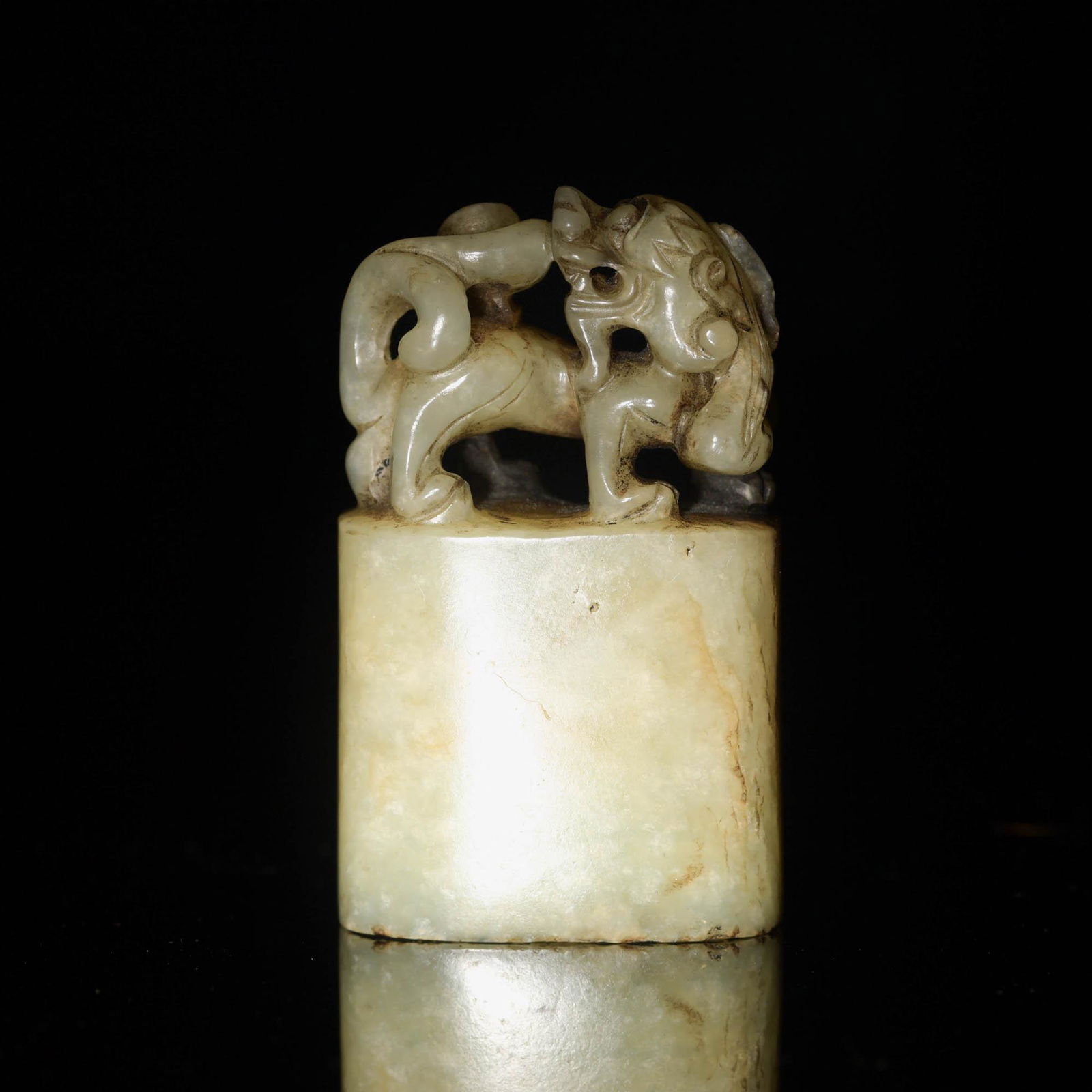 A Chinese jade seal with lion finial, Ming dynasty or earlier (1 of 7)