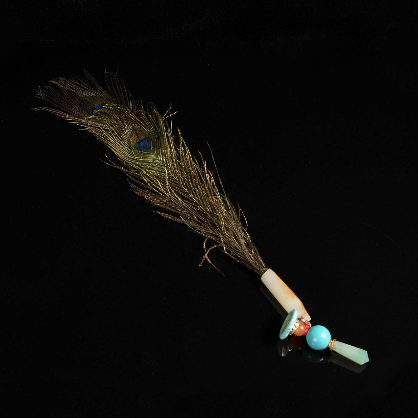 A Chinese hat top made of white jade, jadeite, and turquoise, 19th century (1 of 4)