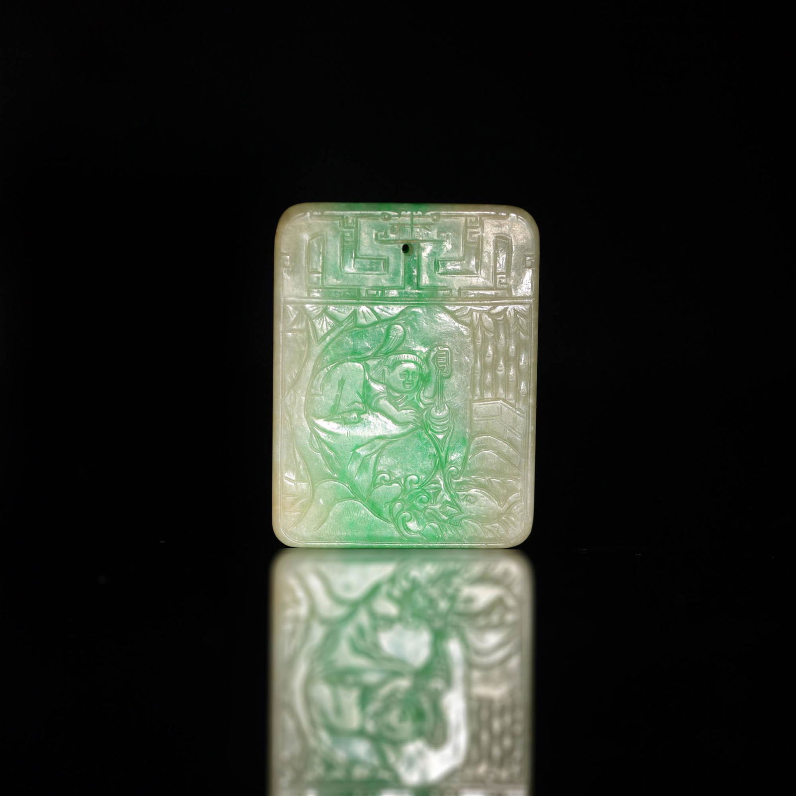 A Chinese jadeite plaque with a landscape scene, Early 19th century (1 of 3)