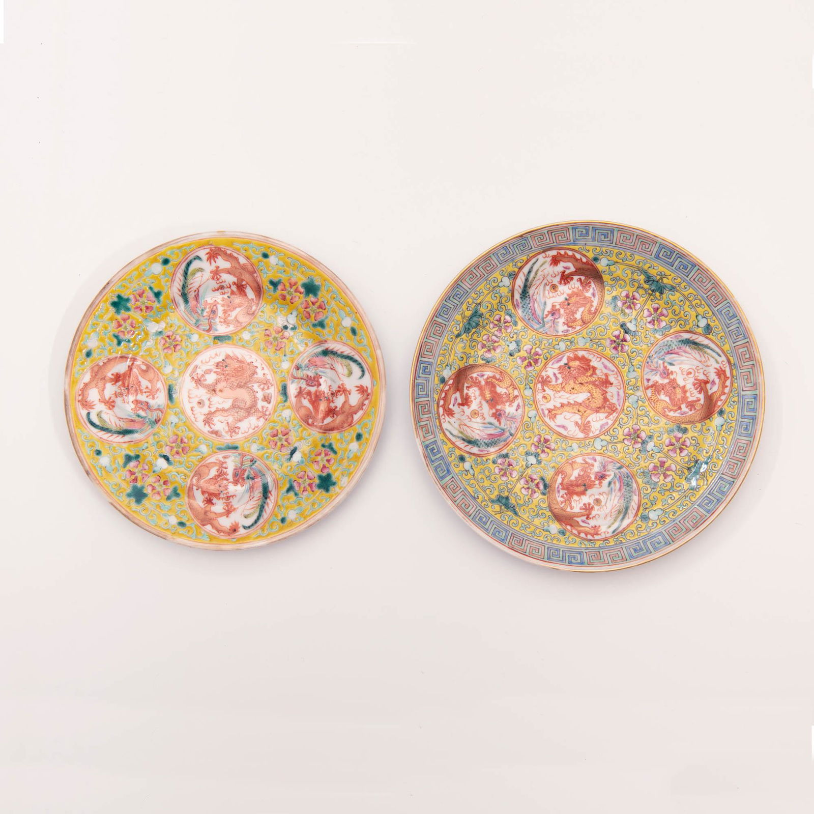 Two Chinese yellow ground famille rose dragon dishes, Guangxu period (1 of 8)