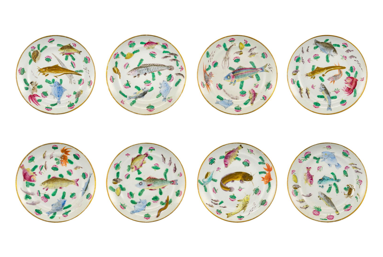 A set of eight Chinese famille rose plates, 19th century (1 of 18)