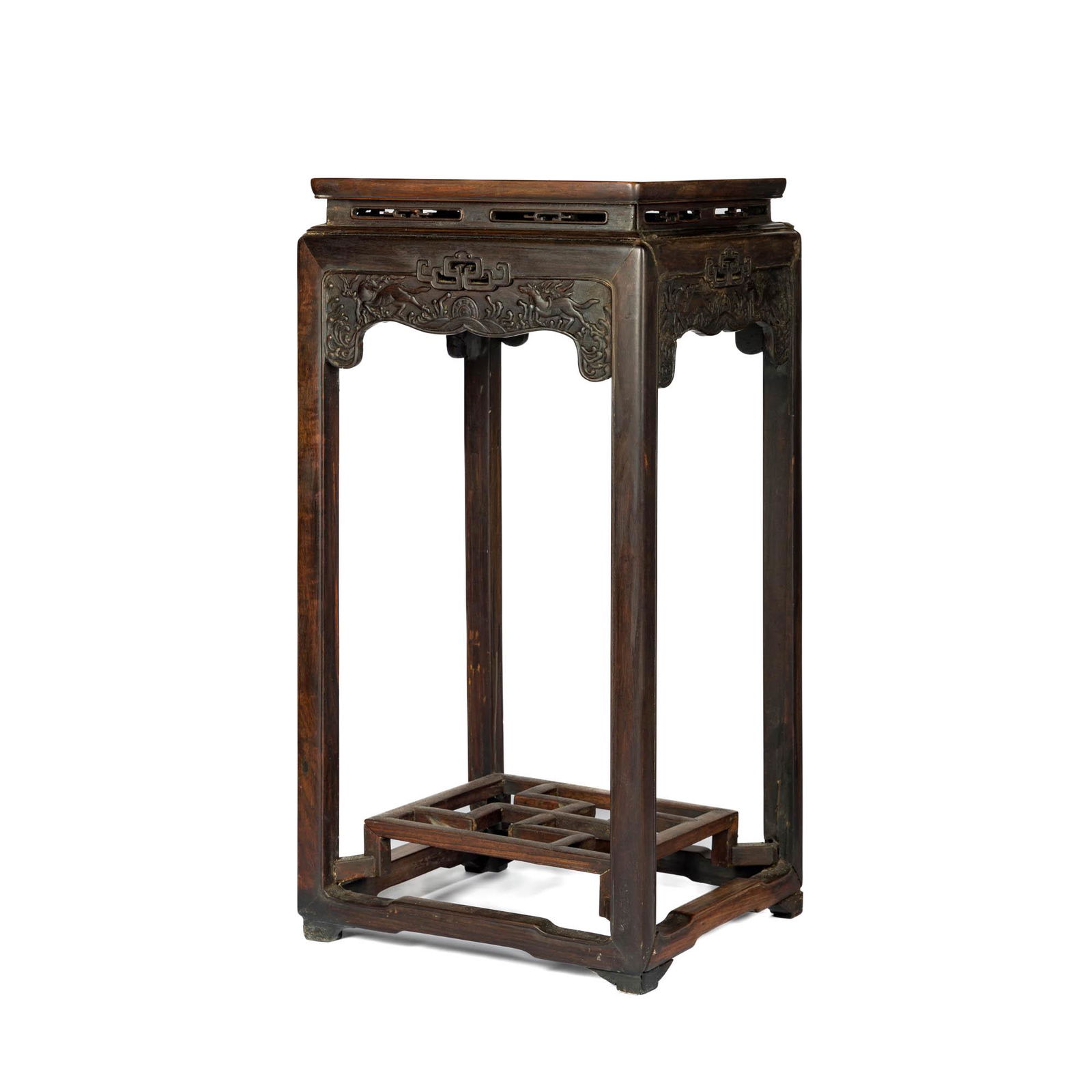 A Chinese hardwood incense stand with carved water horses, 19th century (1 of 11)