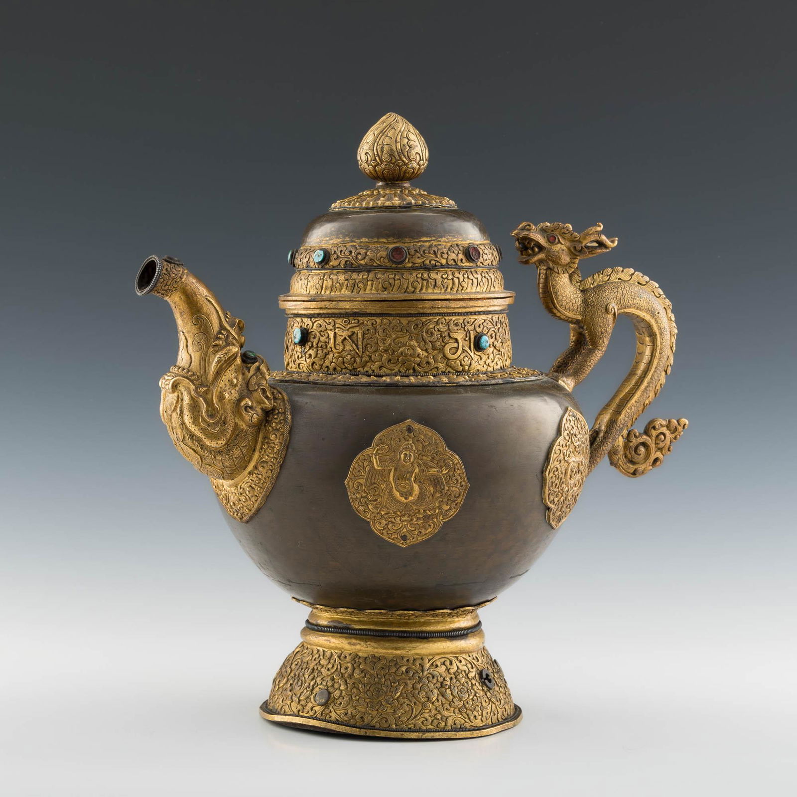 A Mongolian gilt bronze ewer, 18th/19th century (1 of 14)