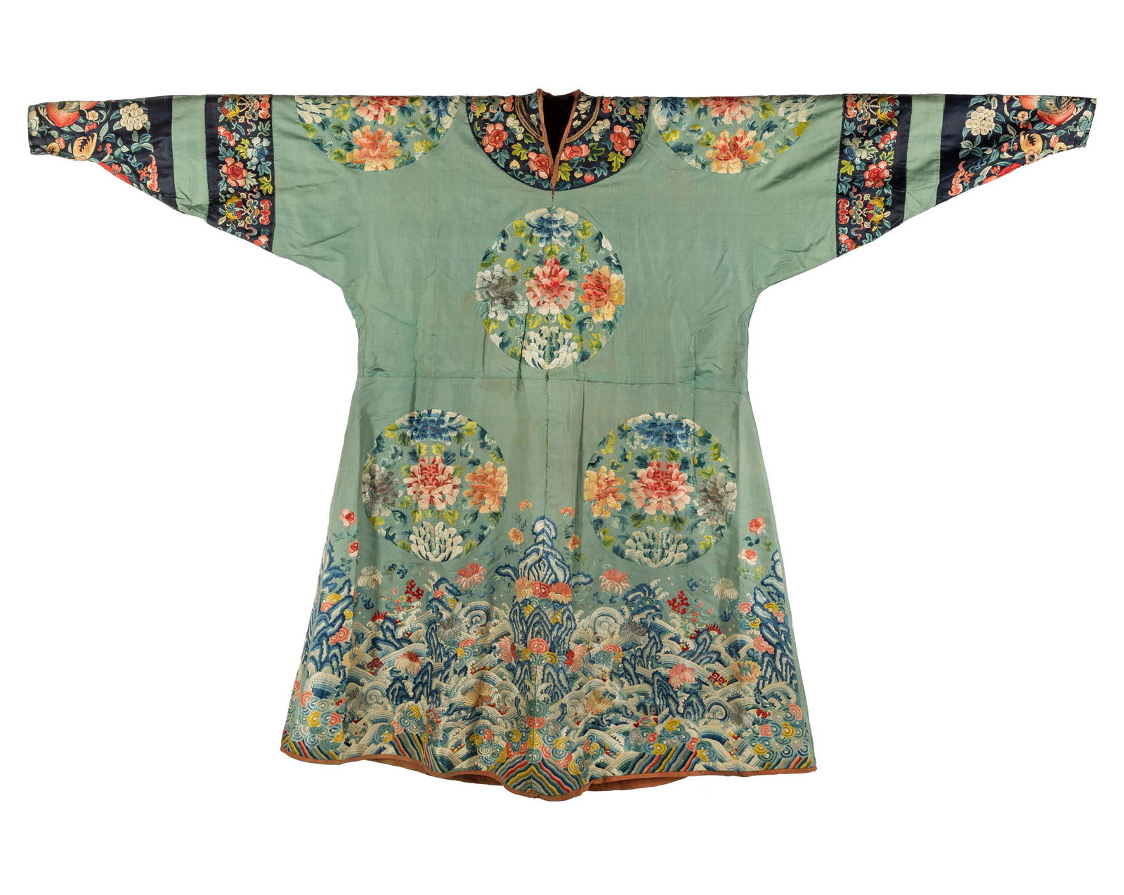 A Chinese blue embroidered lady's robe, 19th century (1 of 6)