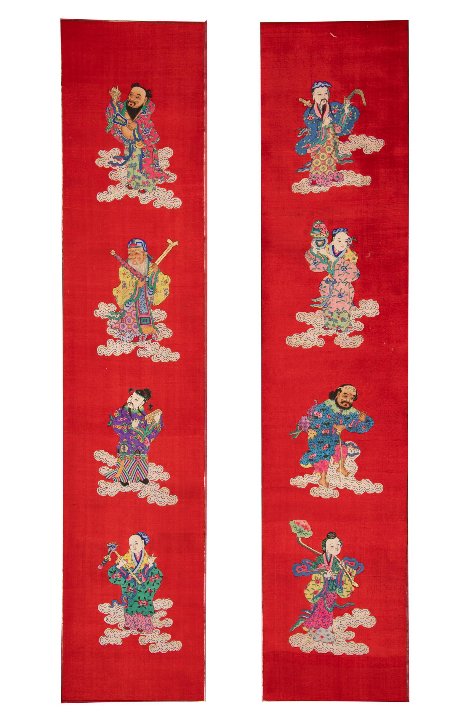 A pair of Chinese red ground Kesi scrolls, Republic period (1 of 11)