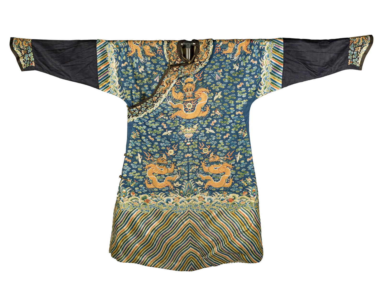 A Chinese blue ground dragon robe, Early 19th century (1 of 13)