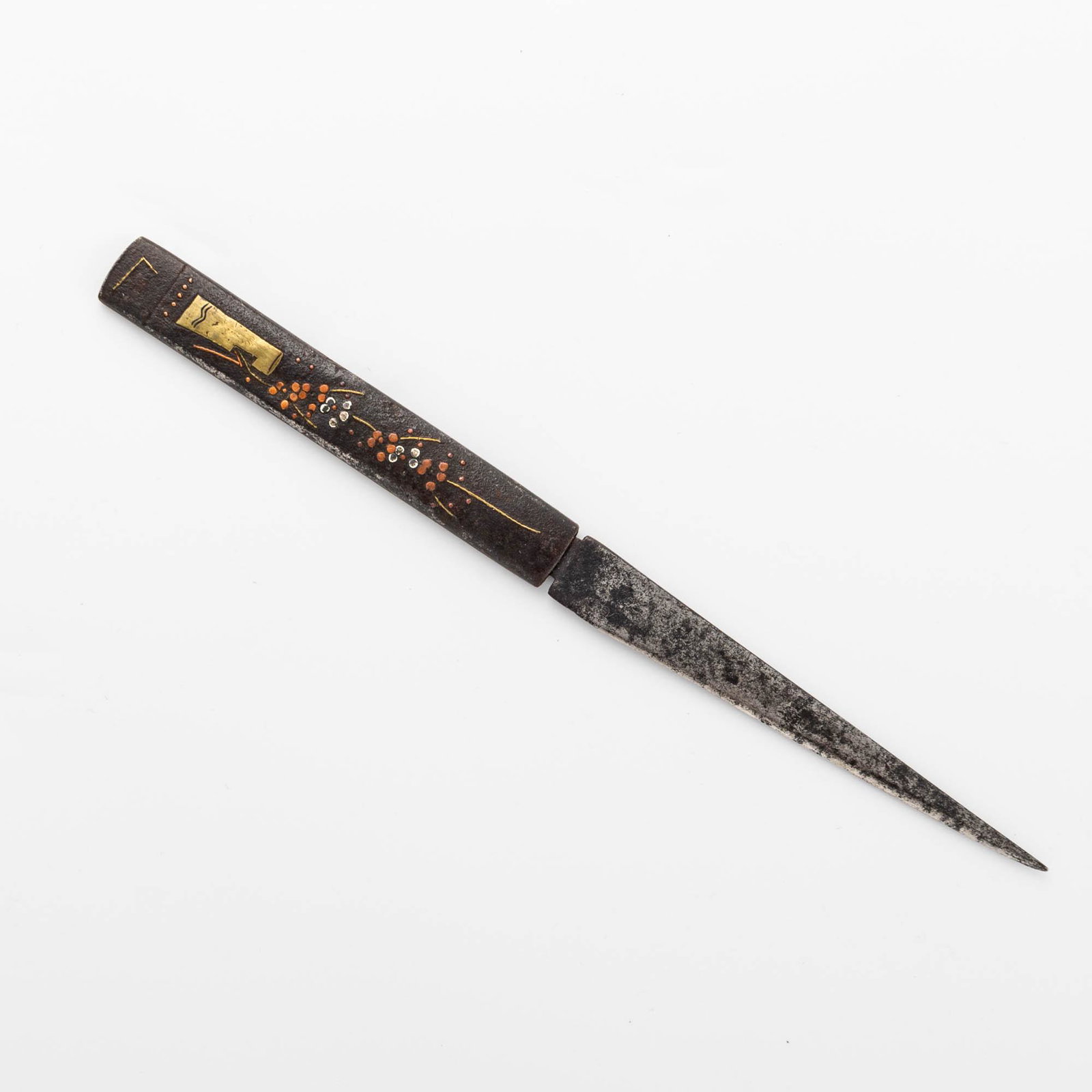 A Japanese kogatana with mixed metal kozuka, Edo: A Japanese kogatana with mixed metal kozuka Edo period Length: 7 5/8 in. Length: 19.37 cm. Weight: 39.2 g. Provenance: Estate, Jud Samon. Mr. Samon was a retired coordinator of International Faculty a