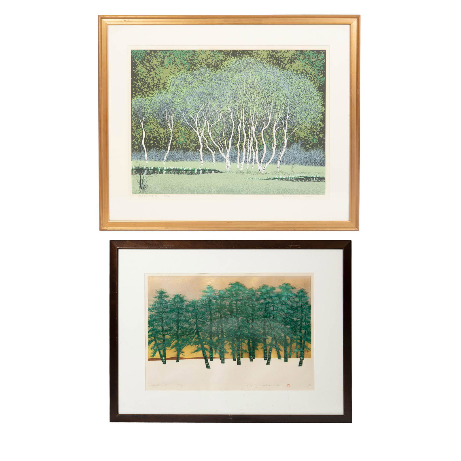 Namiki Hajime (b. 1951), K. Shinbo (b. 1948) W.B.: Namiki Hajime (Japanese, b. 1951); Kogure Shinbo (Japanese, b. 1948) "Trees Scene 19" (Hajime); "Four Seasons of Gallery Forest (Spring)" (Shinbo) 1993 (Hajime) Woodblocks, comprising: (1) "Four Seaso