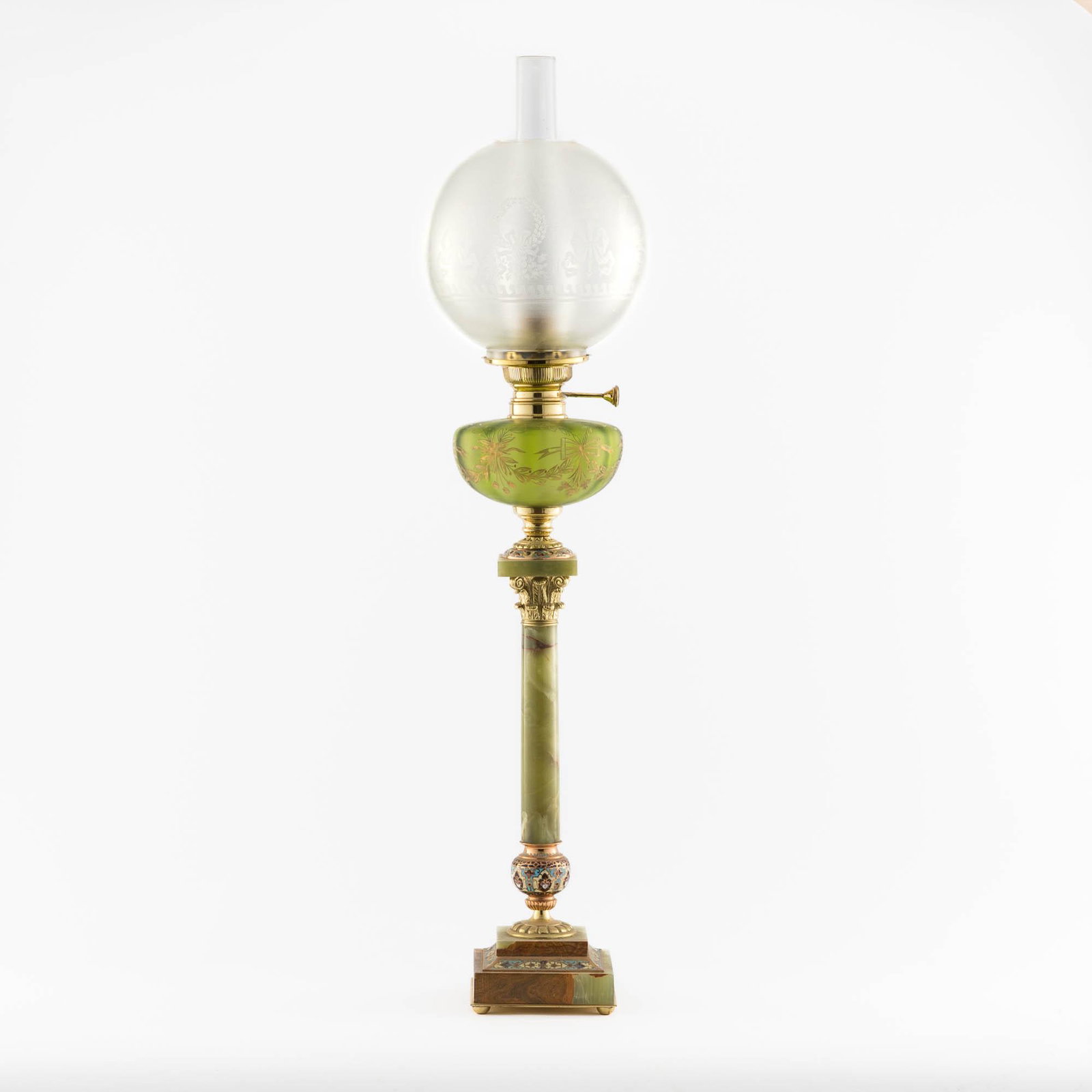 A French gilt bronze, champleve and onyx banquet lamp, 19th century (1 of 6)