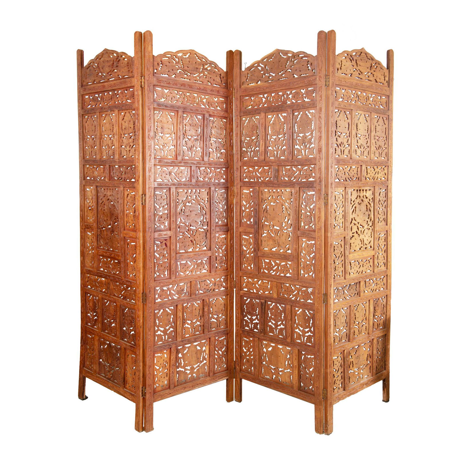 An Indian carved teakwood screen, 20th century (1 of 2)