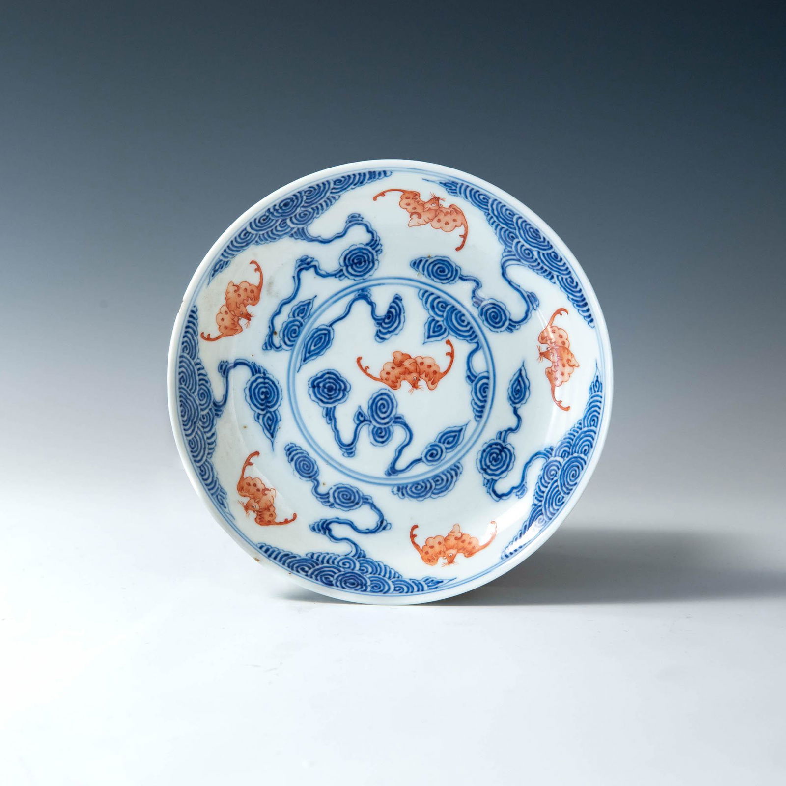 A Chinese blue and white with iron red plate, Guangxu period (1 of 5)