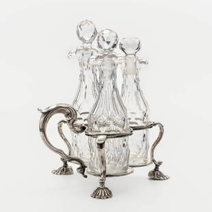 A Victorian sterling silver cruet set: A Victorian sterling silver cruet set John Samuel Hunt, London, 1856 With maker's mark, London mark, duty mark, and 1856 date mark; also marked "Hunt & Roskell Late Storr Mortimer & Hunt, 8566" to und